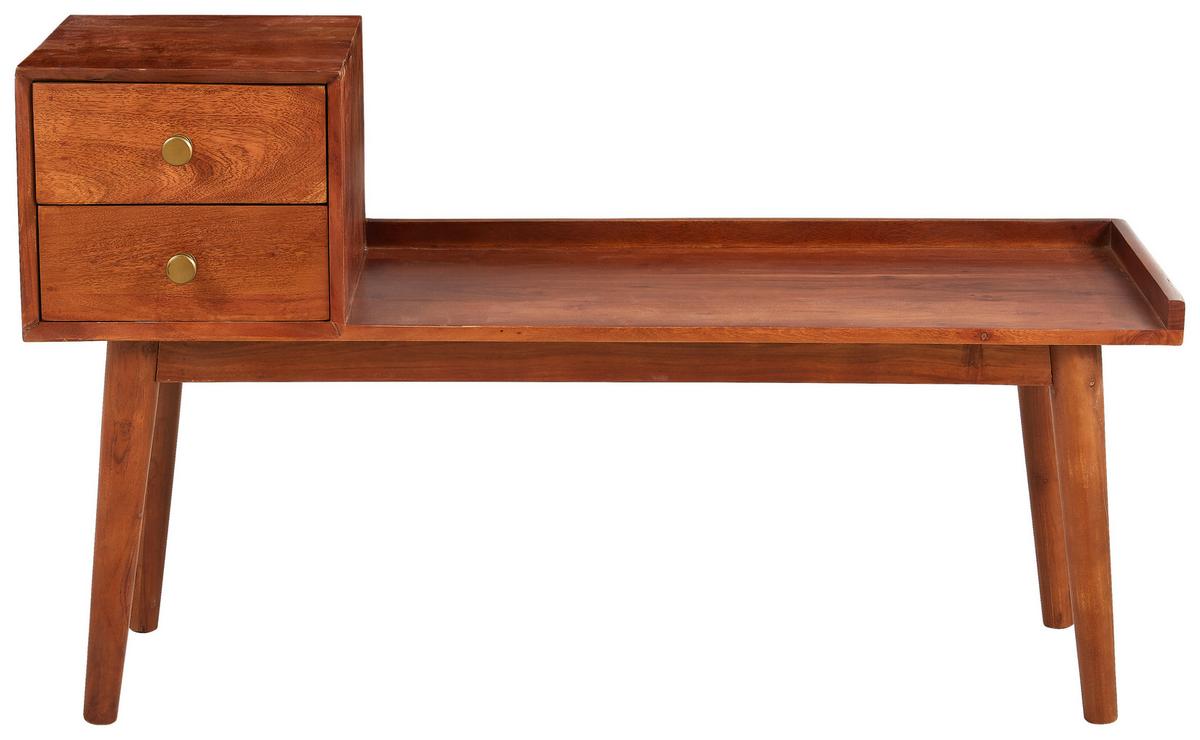Garderobna Klop Settanta, Masiven Les Akacije - zlate barve/barve akacije, Natur, kovina/les (110/65/35cm)