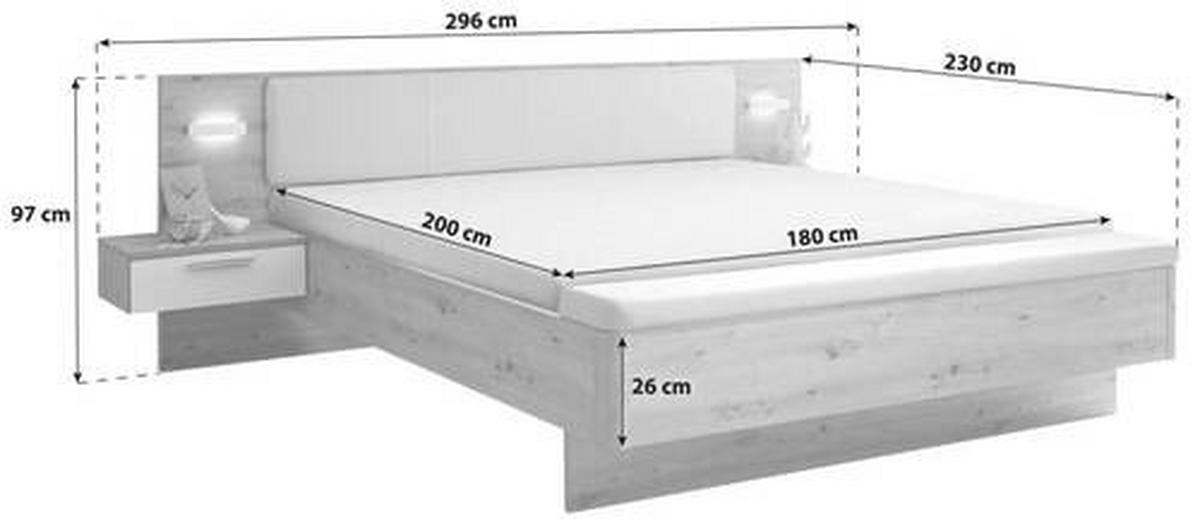 Postelja Catania, Hrast, Bela, 2 X Led, 180x200 - črna/bela, Moderno, umetna masa/tekstil (180/200cm) - Livetastic