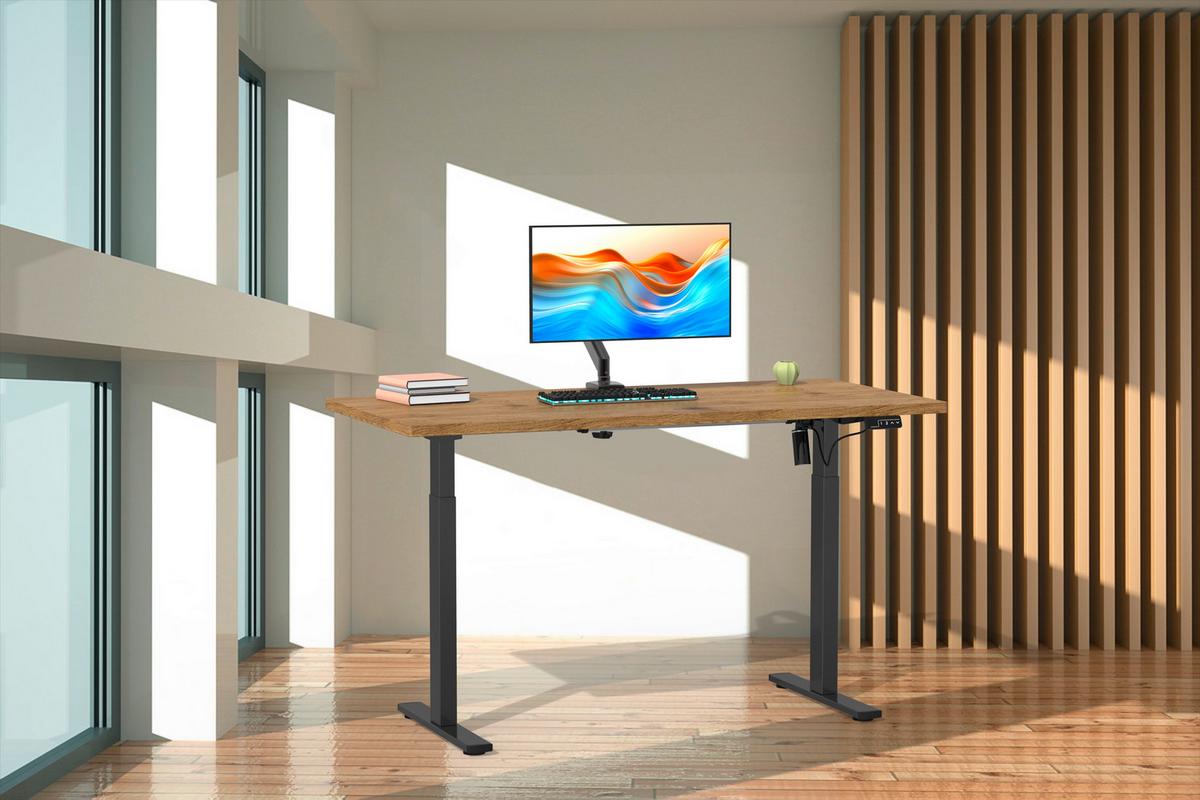 SCHREIBTISCH E-LONA - Honigeiche/Silberfarben, Design, Holzwerkstoff/Metall (110/71/80cm) - MID.YOU