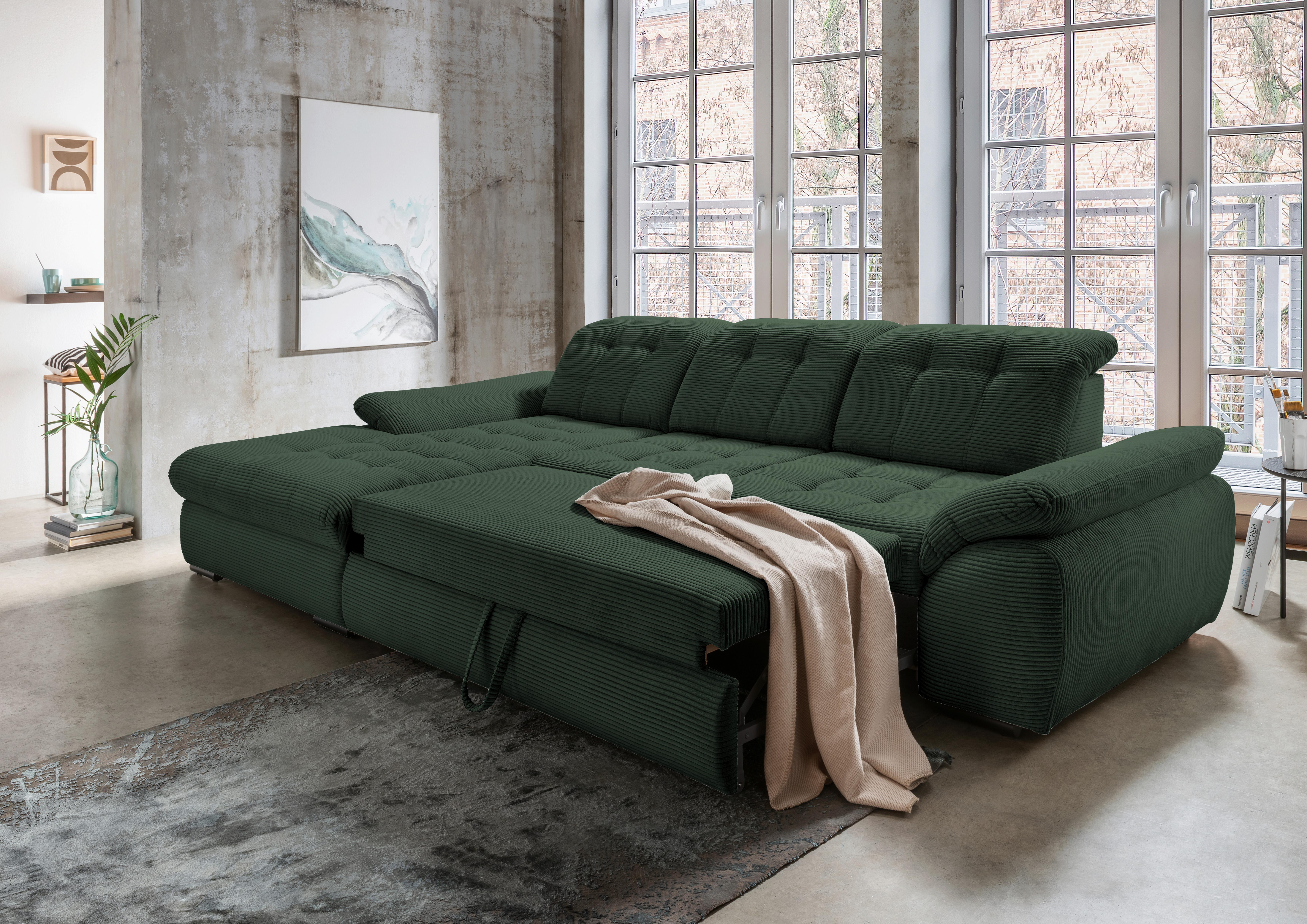 Ecksofa mit Bettkasten Rigatti ca. 184x314 cm Dunkelgrün - Dunkelgrün/Schwarz, MODERN, Textil/Metall (184/314cm) - Livetastic