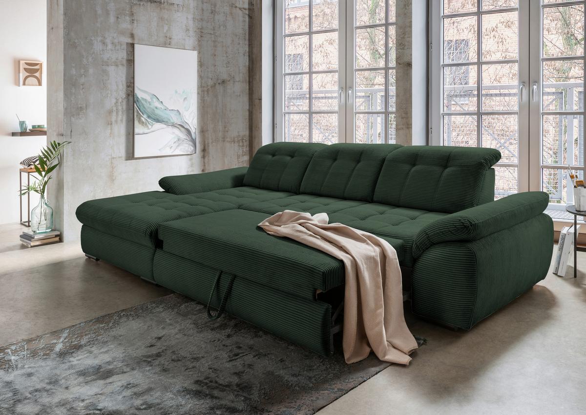 Ecksofa mit Bettkasten Rigatti ca. 184x314 cm Dunkelgrün - Dunkelgrün/Schwarz, MODERN, Textil/Metall (184/314cm) - Livetastic
