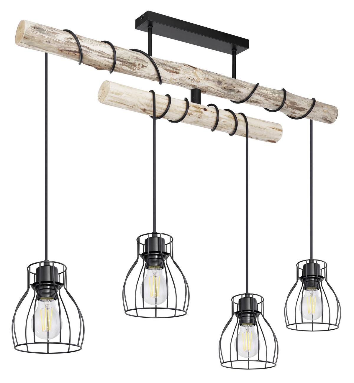 Deckenleuchte Mina in Naturfarben max. 60 Watt - Schwarz/Naturfarben, Basics, Holz/Metall (90/14/100cm) - Globo