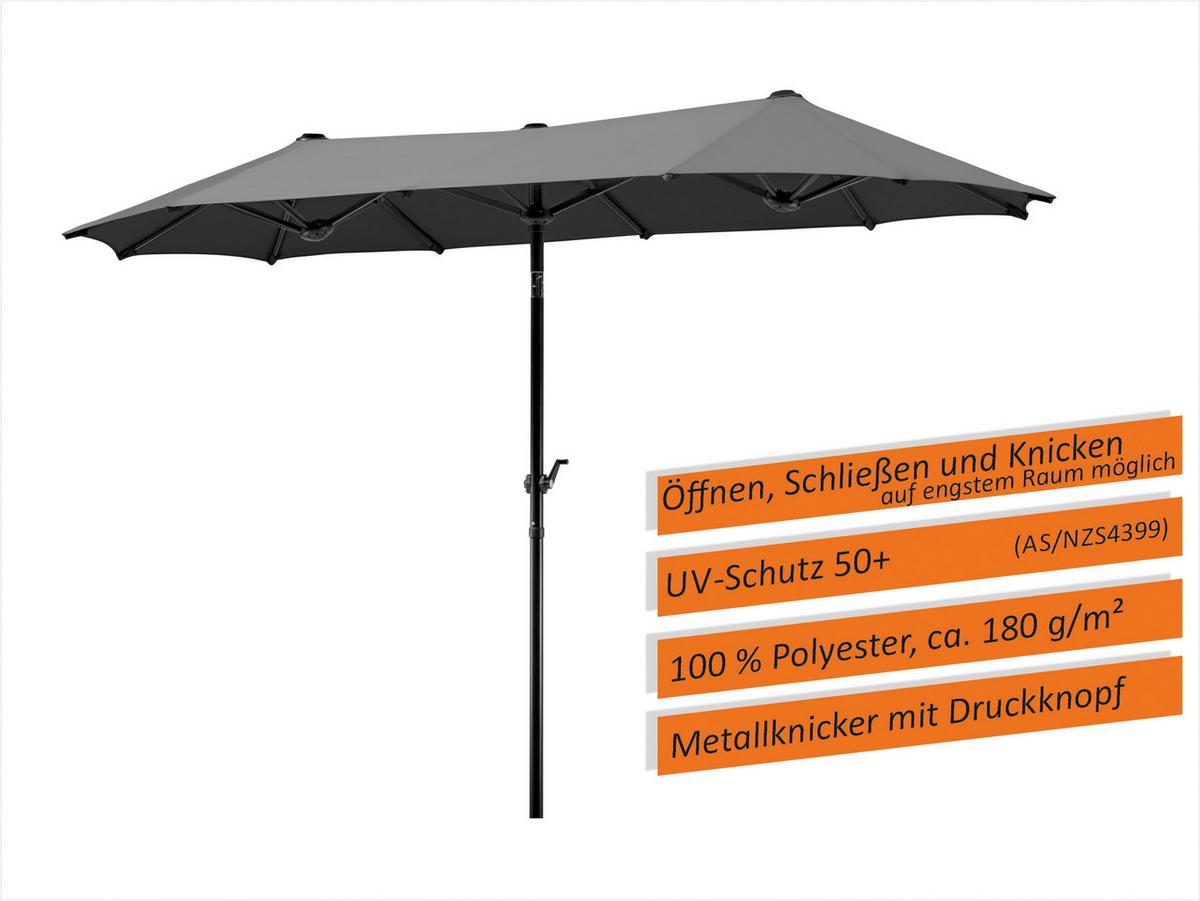 Doppelsonnenschirm Salerno ca.300x220x150cm Anthrazit - Anthrazit, Basics, Textil/Metall (300/220/150cm) - Schneider