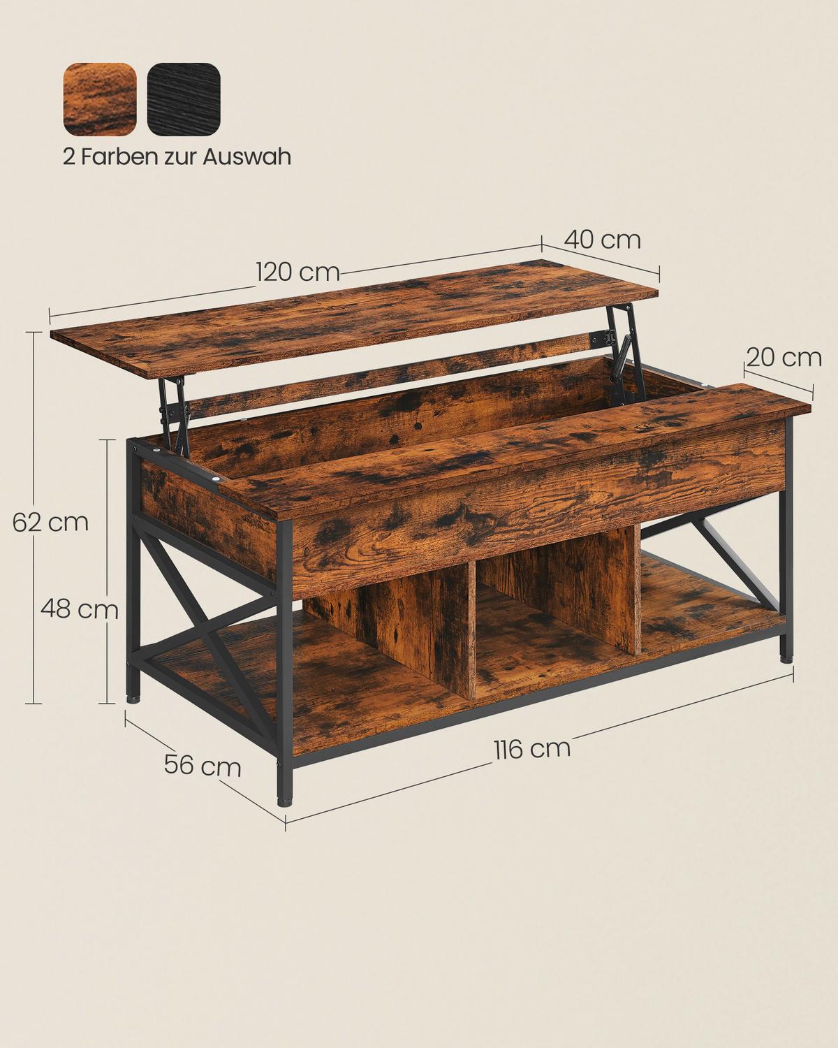 Couchtisch in Schwarz, Goldbraun, rechteckig - Graubraun/Schwarz, Trend, Holzwerkstoff/Metall (120/60/48-62cm) - MID.YOU