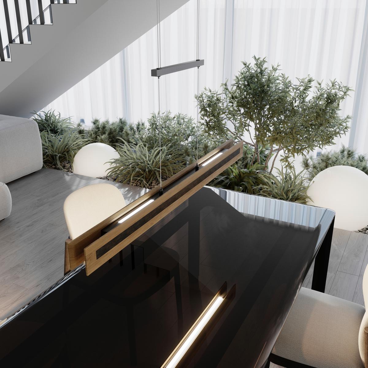 LAMPA WISZĄCA LED 141847 OBERSTDORF *WW* - czarny, Natur, metal/drewno (116/10/150cm) - Waldwelt