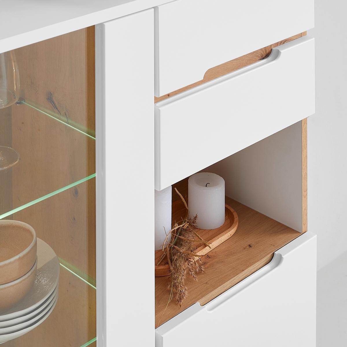 Vitrine Dallas Weiss/Eiche Artisan - Weiss/Schwarz, Modern, Holzwerkstoff (85/127/38cm) - Premium Living