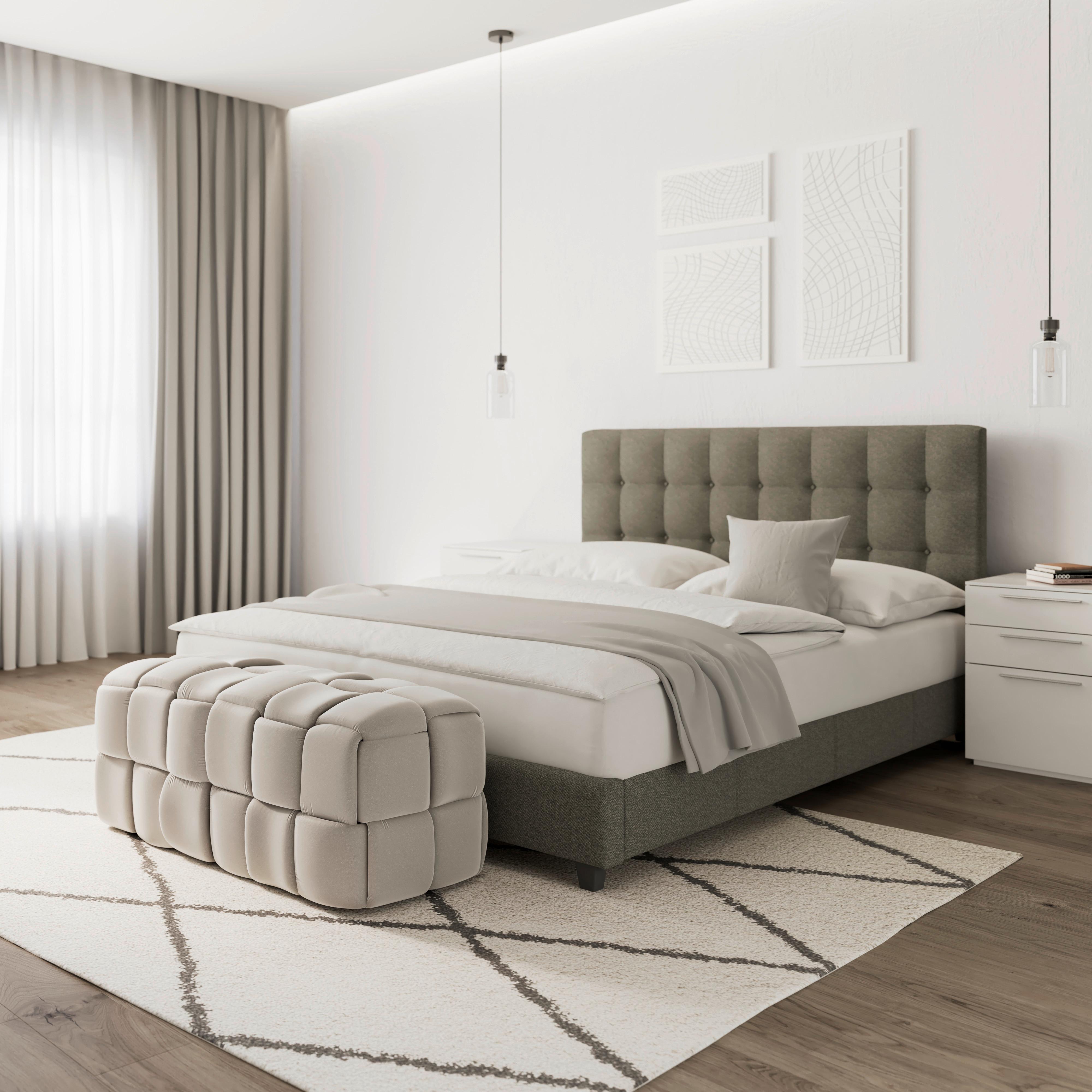 Hockerbank Ella Beige Samt Gepolstert - Beige/Schwarz, MODERN, Holz/Kunststoff (118/47/47cm) - Bessagi Home