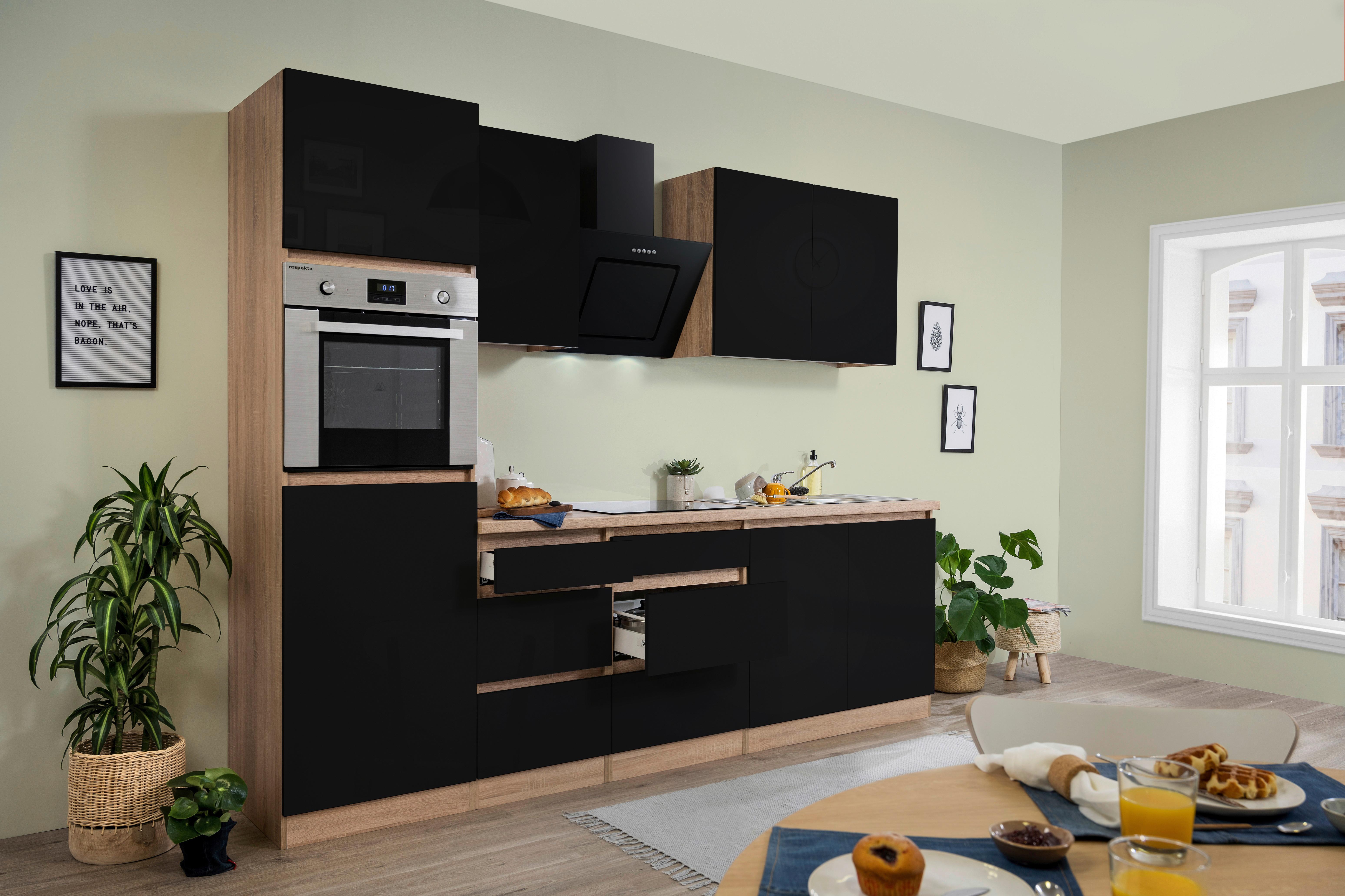 Küchenblock Premium Schwarz/Eiche B: ca. 270 cm - Eichefarben/Schwarz, MODERN, Holzwerkstoff (270cm) - Respekta