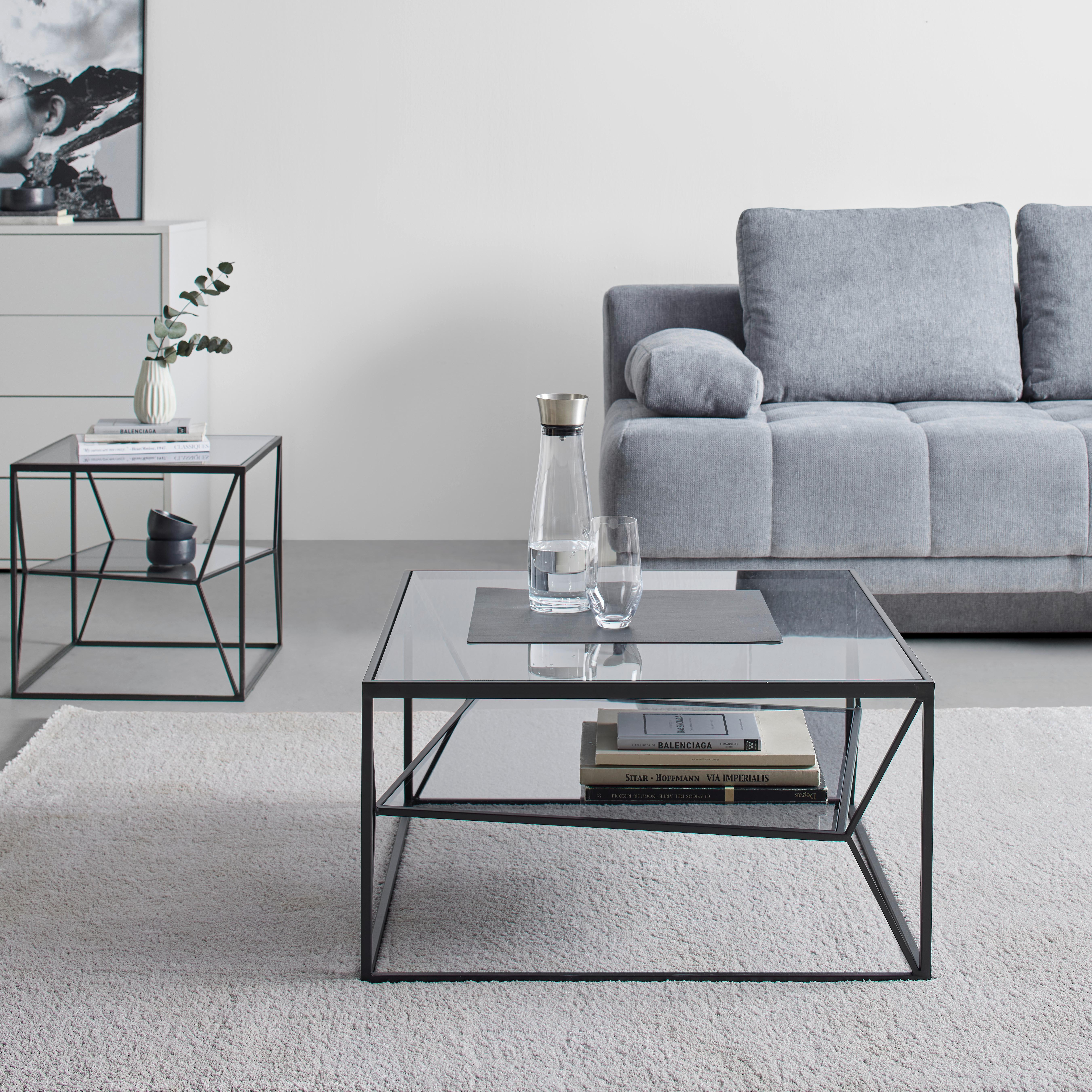 SOFFBORD ANGEL - grå/svart, Modern, metall/glas (70/38/70cm) - Premium Living