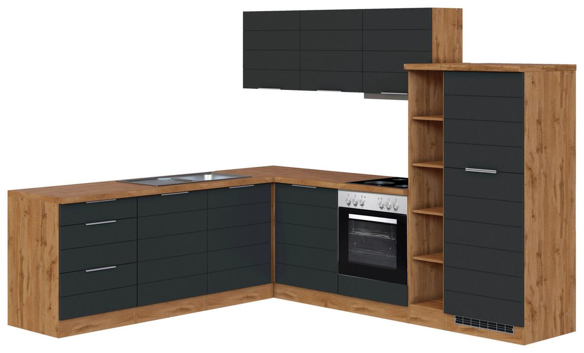 Eckküche Florenz mit Geräten ca. 240x270 cm Grau/Eiche - Eiche Wotan/Grau, Design, Holzwerkstoff/Metall (240/270cm) - Held