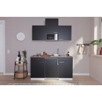 Miniküche Economy m. Geräten Schwarz B: ca. 150 cm - Edelstahlfarben/Nussbaumfarben, Basics, Holzwerkstoff/Kunststoff (150cm) - Respekta