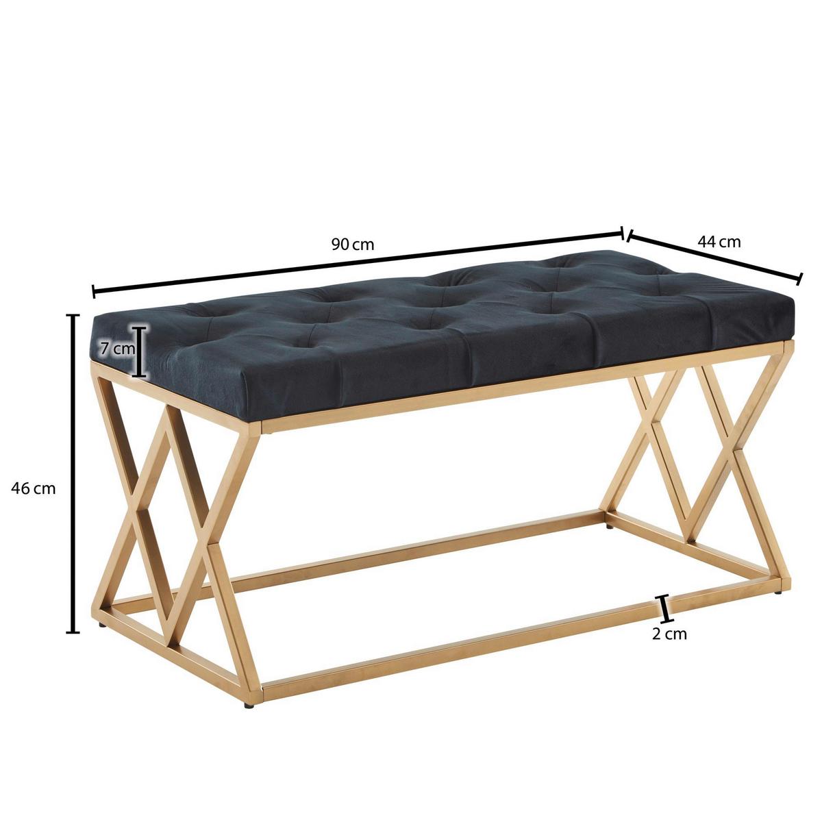 Sitzbank Wohnling ca.90x46x44cm Textil Schwarz - Goldfarben/Schwarz, Design, Textil/Metall (90/46/44cm) - MID.YOU