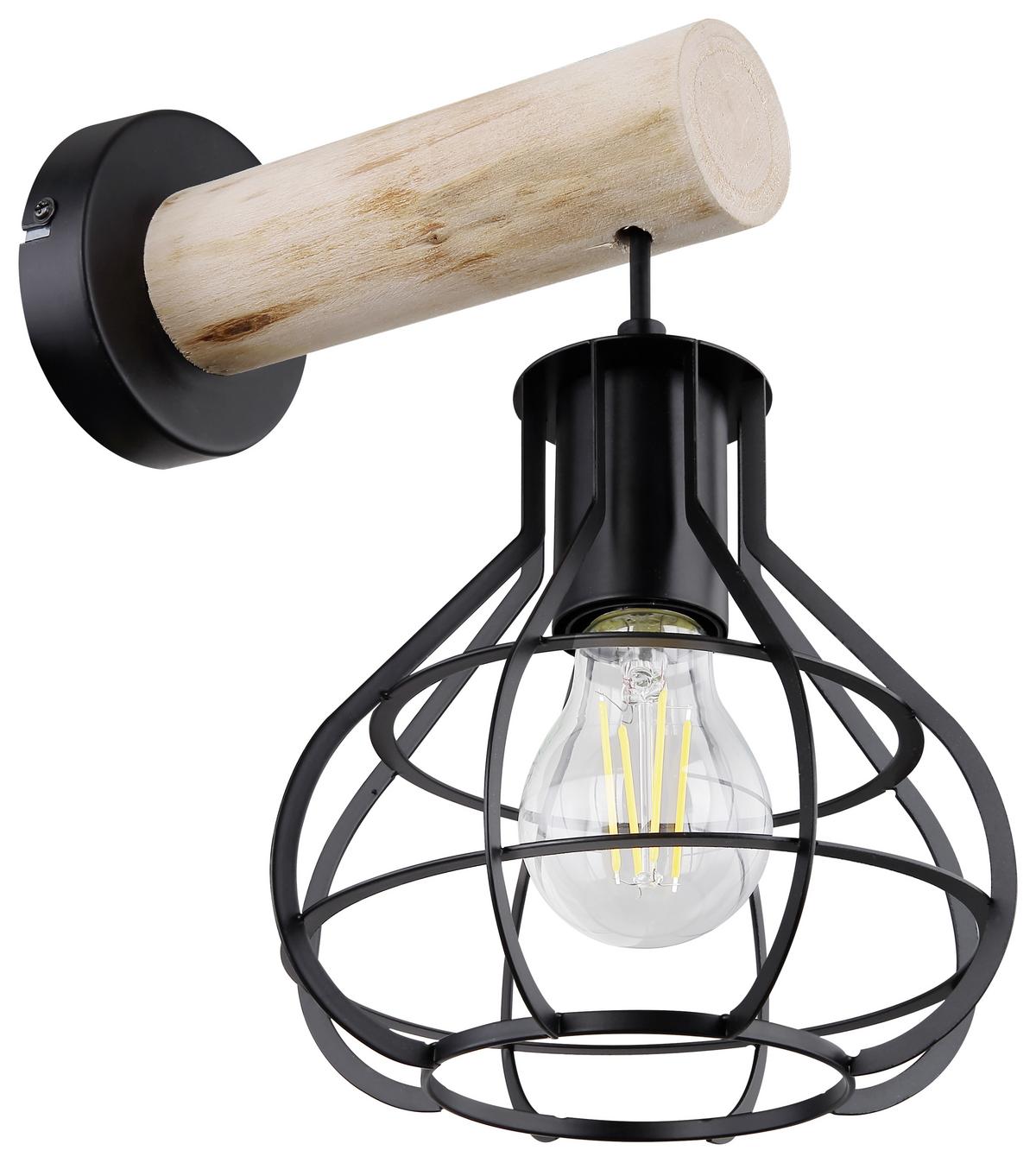 Wandleuchte Clastra in Schwarz max. 60 Watt - Schwarz/Naturfarben, Natur, Holz/Metall (18/26/36cm) - Globo