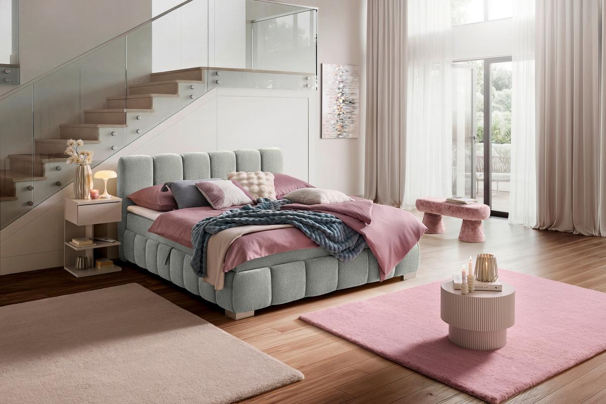 Boxbett Elaris Dunkelgrau ca. 140x200cm - Chromfarben/Dunkelgrau, KONVENTIONELL, Kunststoff/Textil (140/200cm) - Mömax