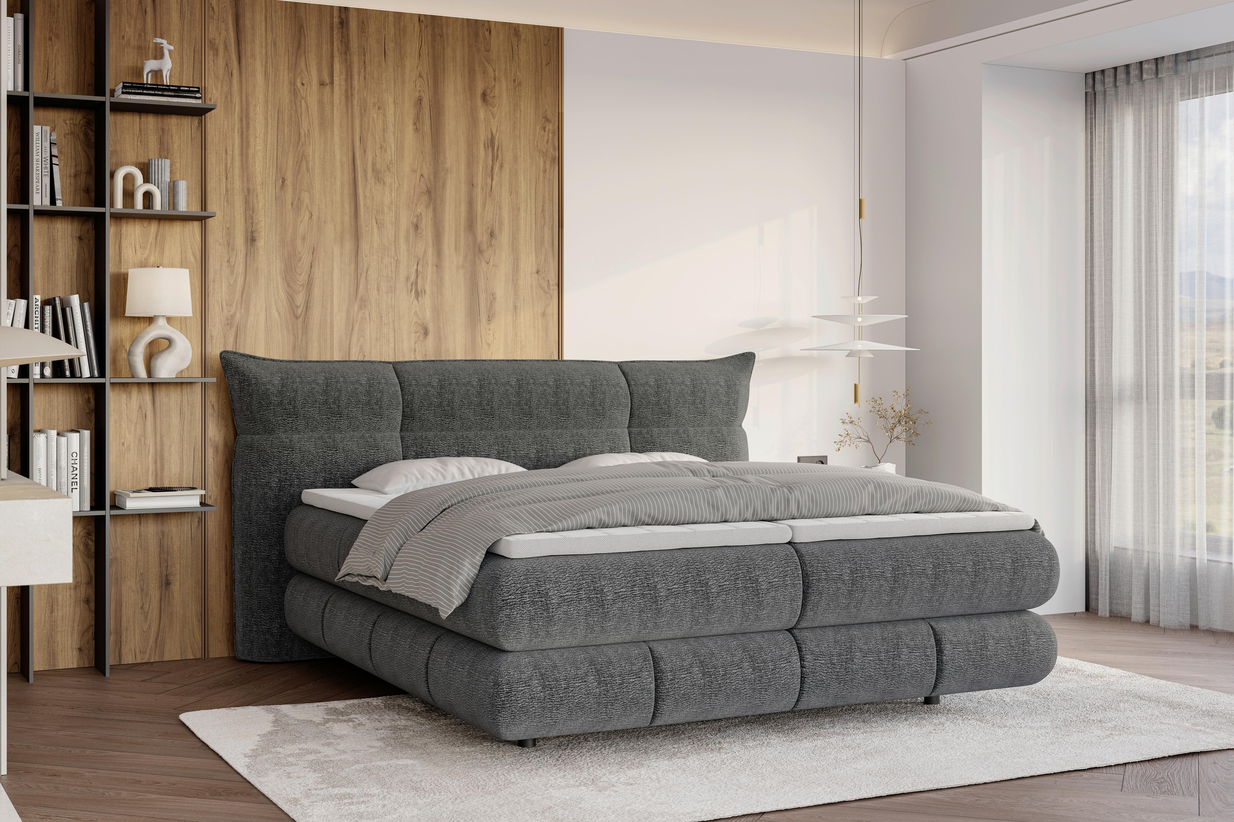 Boxspringbett Auris - Schwarz/Graphitfarben, Konventionell, Kunststoff/Textil (160/200cm) - Sembella
