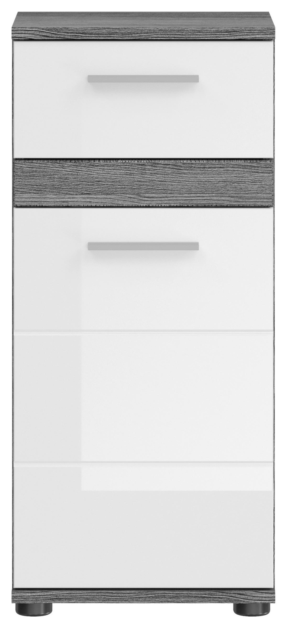 Unterschrank Blake ca. 35x79 cm Rauchsilber/Weiß - Weiß Hochglanz, MODERN, Holzwerkstoff (35/79/31cm) - MID.YOU