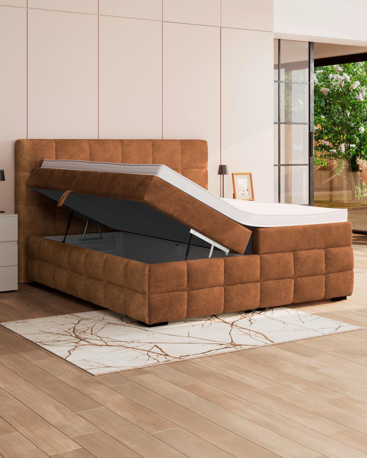 Box Krevet Vega - boje hrđe/zelena, Trend, tekstil/drvo (160/200cm) - Modern Living