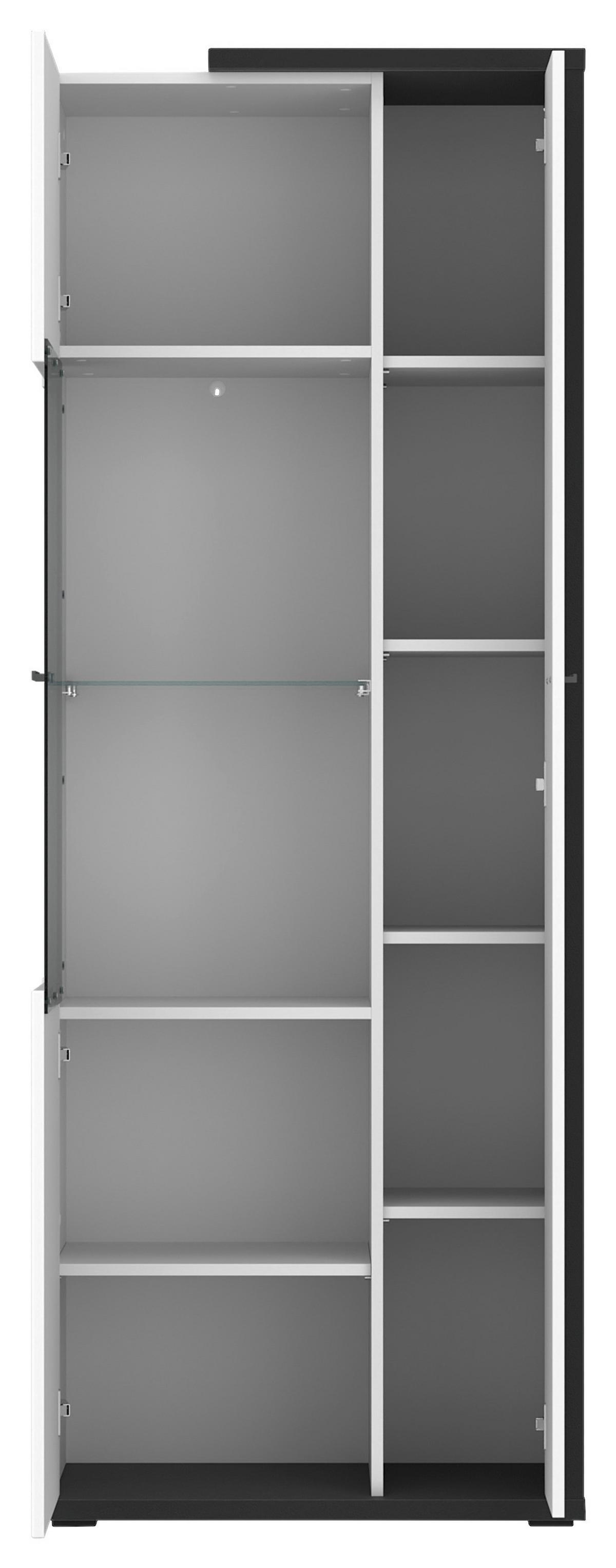 Vitrină AMBIENTE PLUS - alb/alb lucios intens, Modern, sticlă/material pe bază de lemn (73,4/199,1/43,6cm) - Modern Living