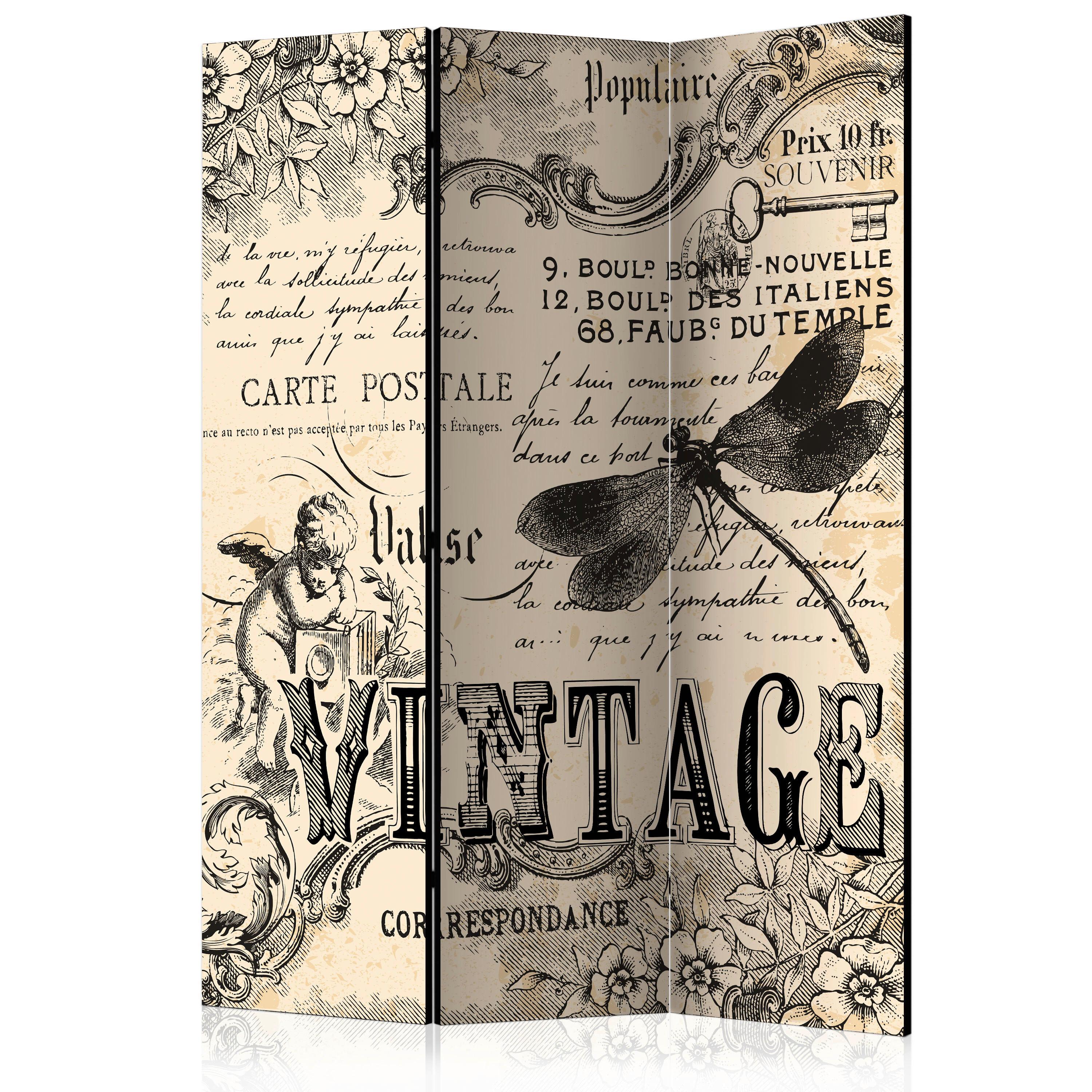 Paravan Vintage I, 3-Delni, Dvostranski - siva/krem barve, Basics, tekstil/les (135/172/3cm) - artgeist