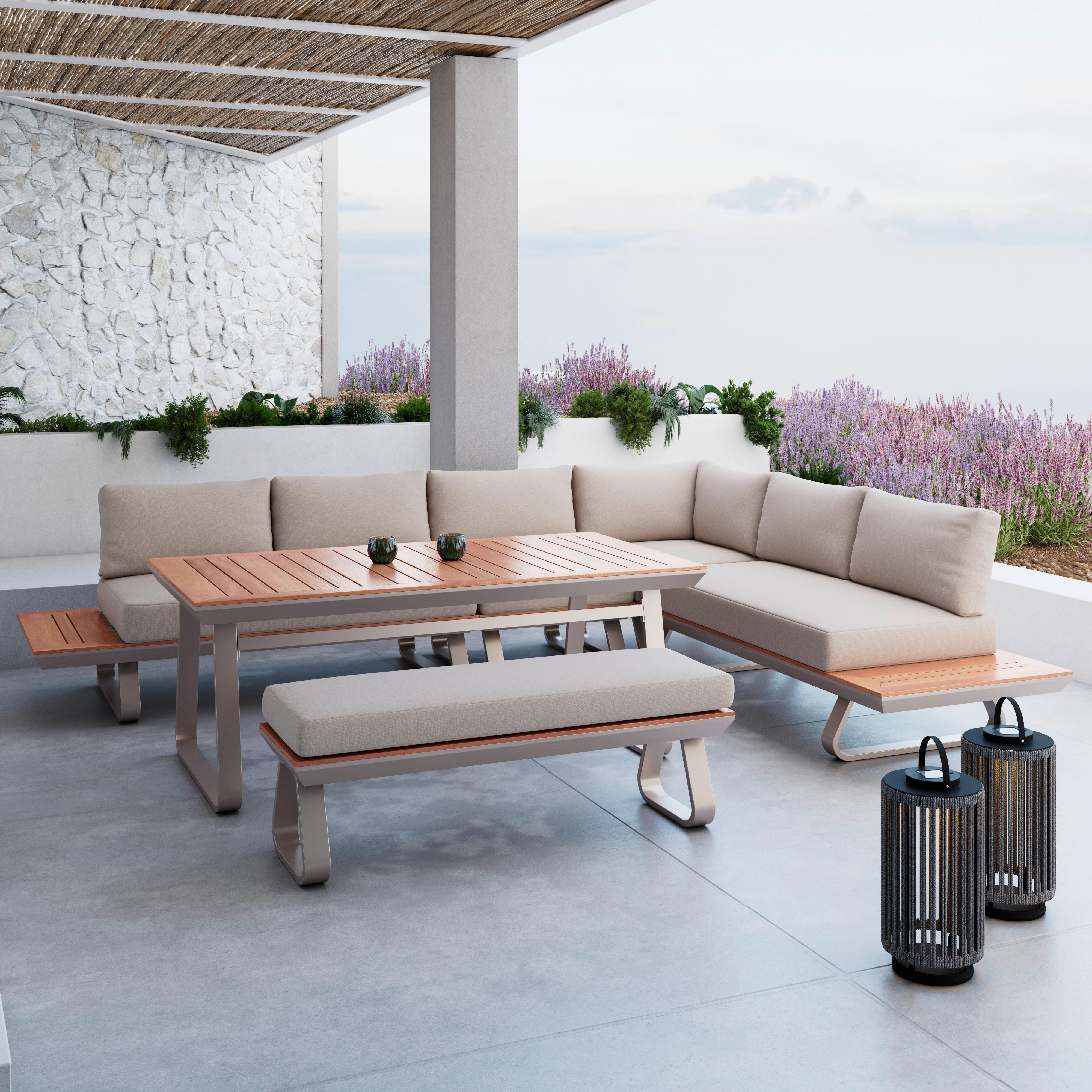 DINING-LOUNGESET EMMA - Creme/Hellgrau, Modern, Holz/Textil (318/71/78cm) - Bessagi Garden