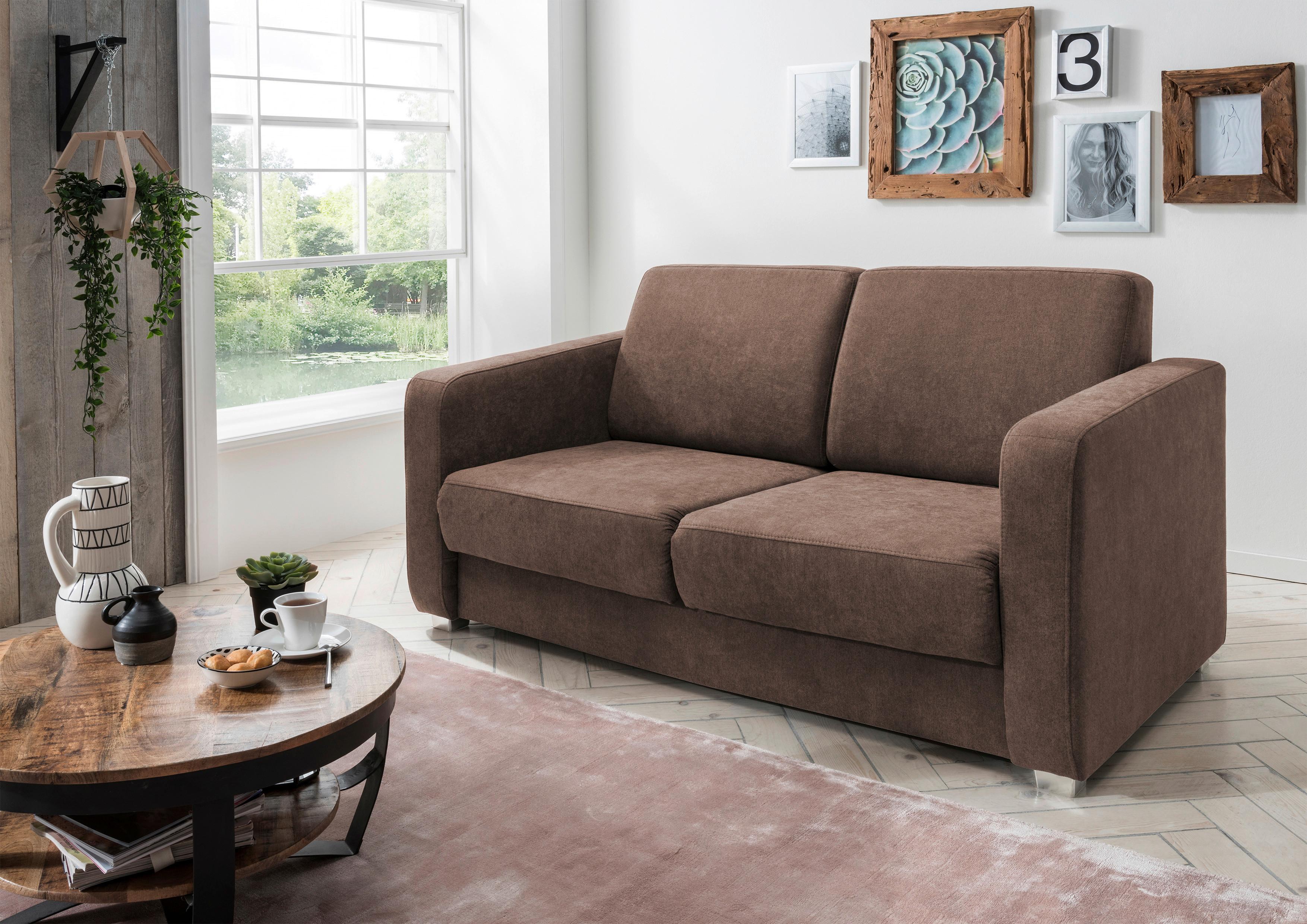 Schlafsofa Mia Braun Mikrofaser - Chromfarben/Braun, Design, Kunststoff/Textil (159/88/87cm) - Livetastic