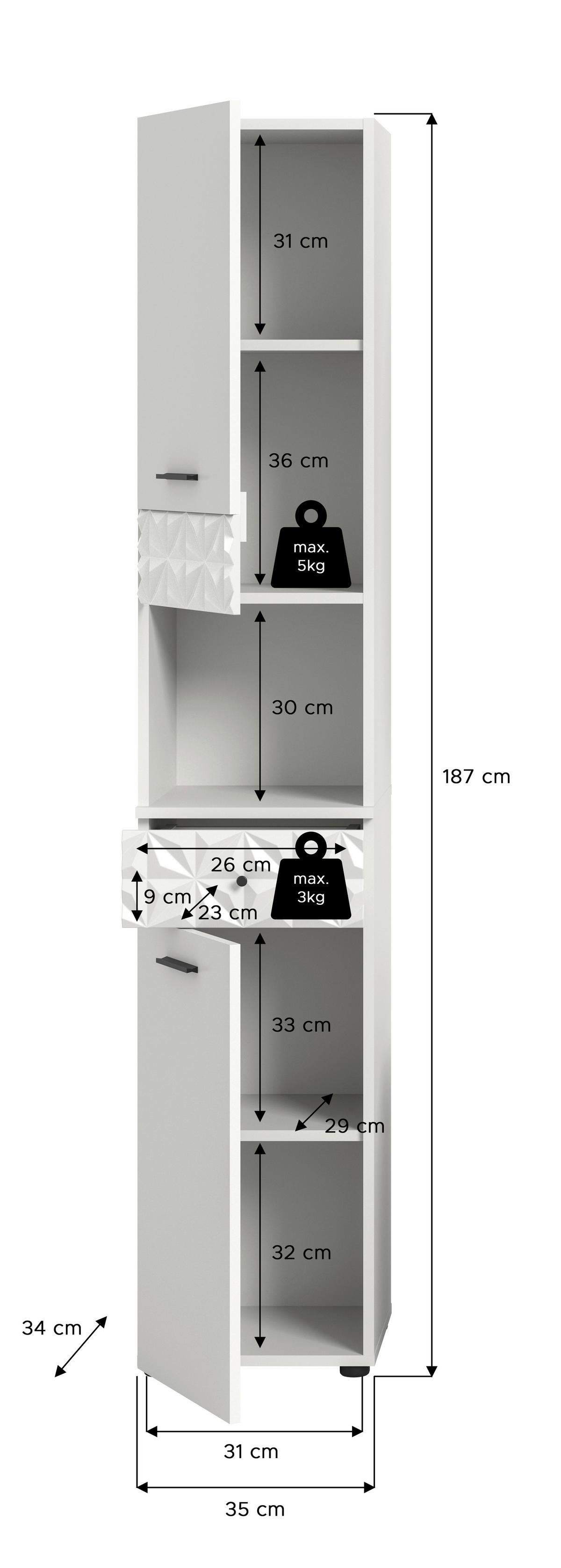 Visoka Omara Prisma, Bela - črna/bela, Moderno, kovina/leseni material (35/187/34cm) - MID.YOU