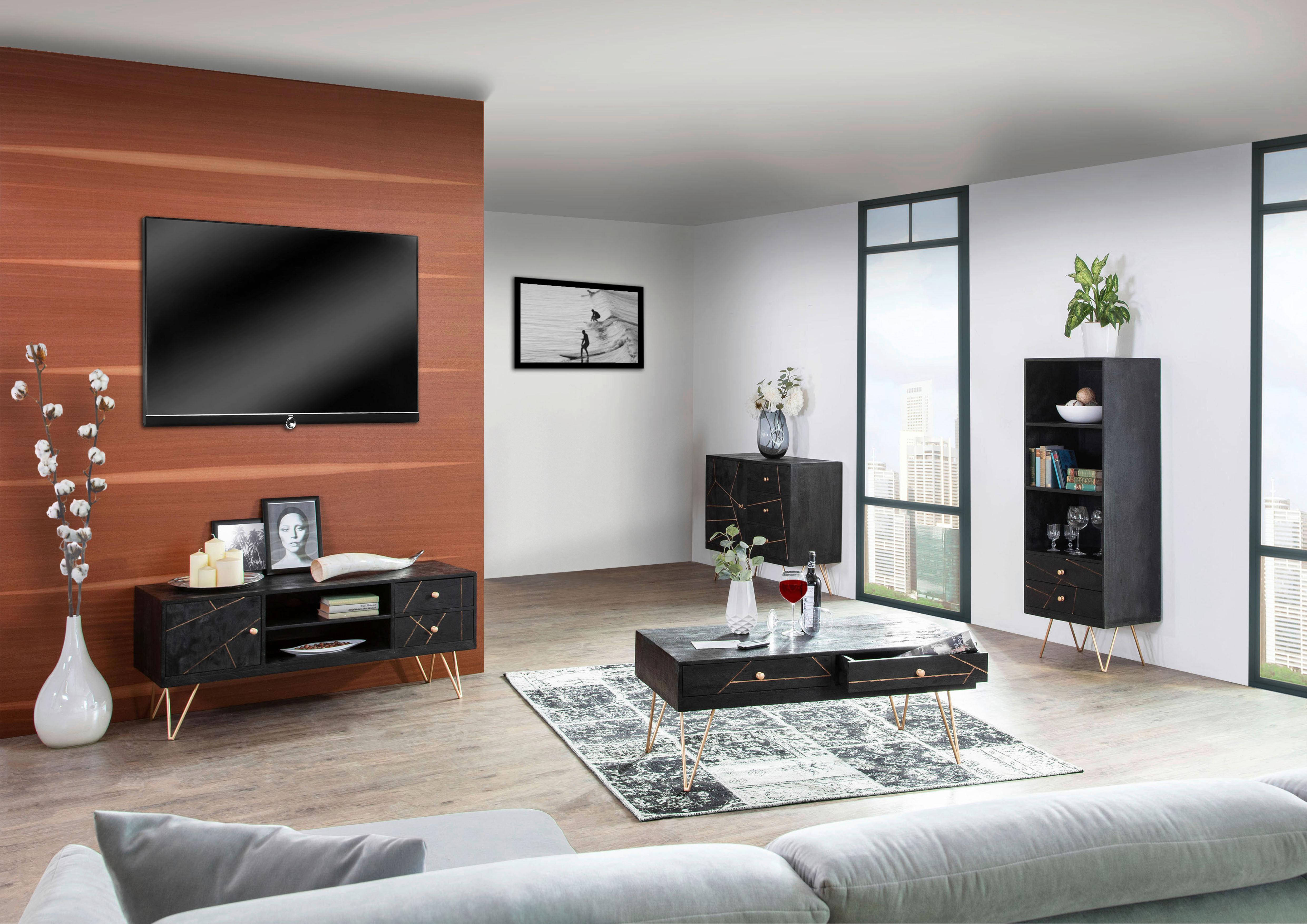 REGAŁ FIN   -AMBIA HOME- - czarny/złoty, Trend, metal/drewno (55/153/43cm) - Ambia Home