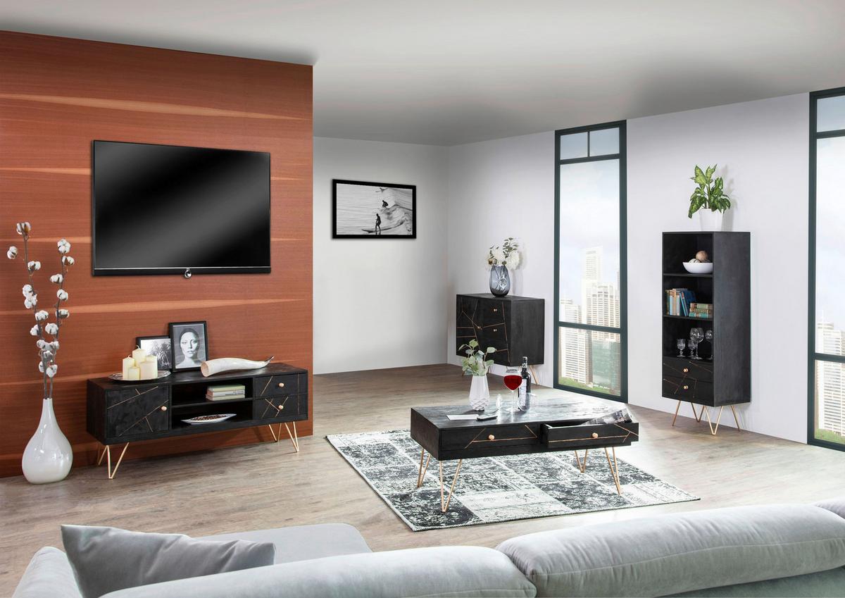 REGAŁ FIN   -AMBIA HOME- - czarny/kolor złoty, Trend, metal/drewno (55/153/43cm) - Ambia Home