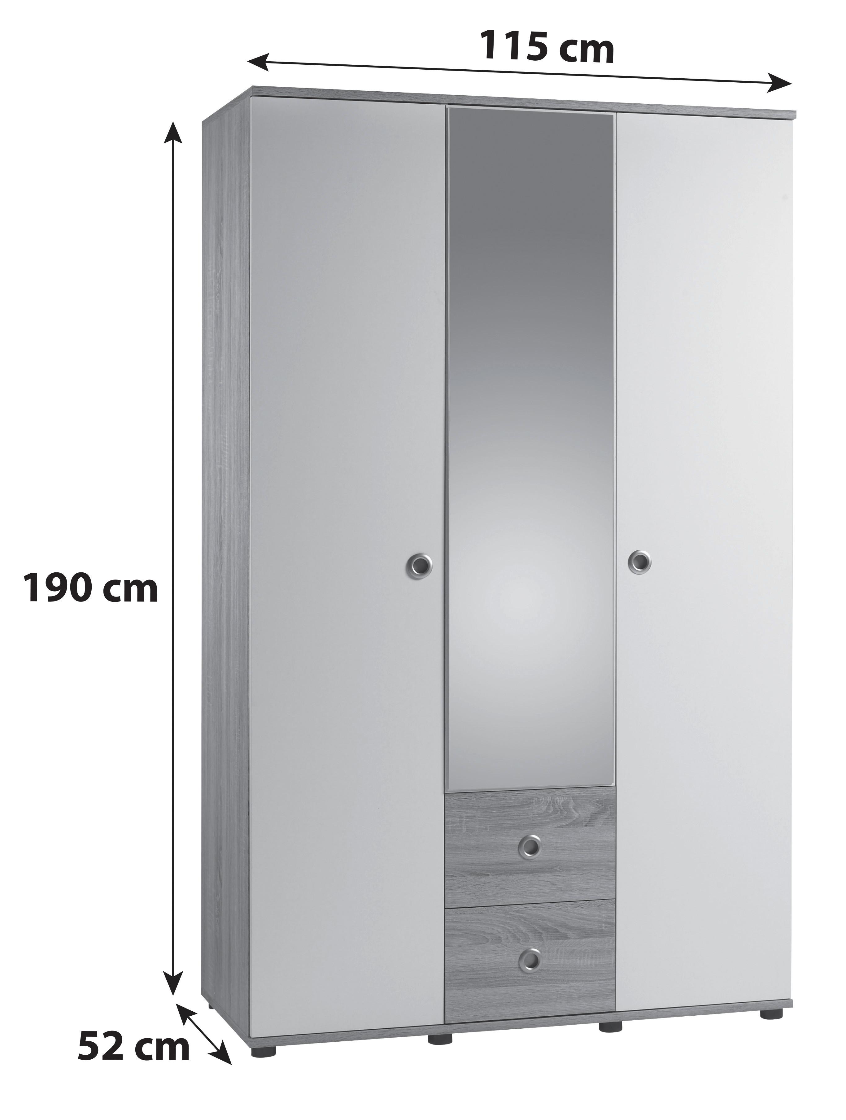 KOMBISKÅP WIKI 115CM EICHE DEKOR/WEISS - vit/Sonoma ek, Klassisk, trämaterial/glas (115/190/52cm)
