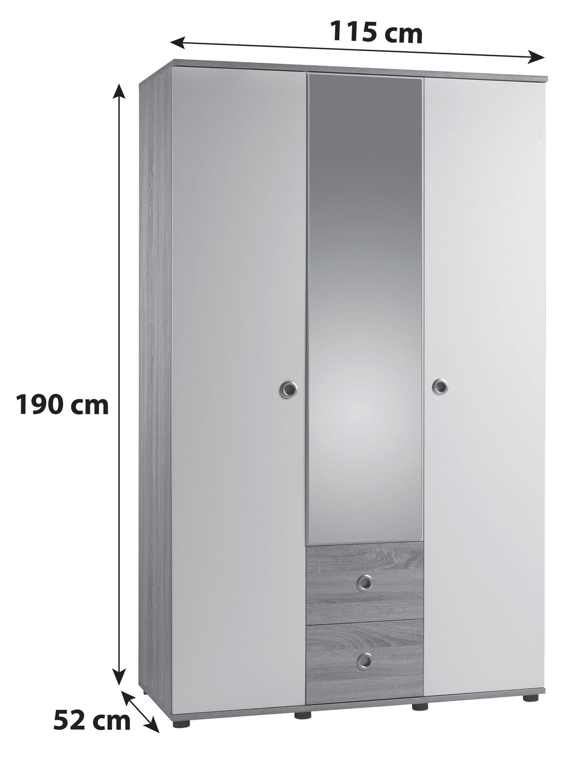 Kombinirana Omara Wiki, Bela, Barva Hrasta - bela/barve aluminija, Konvencionalno, umetna masa/steklo (115/190/52cm)