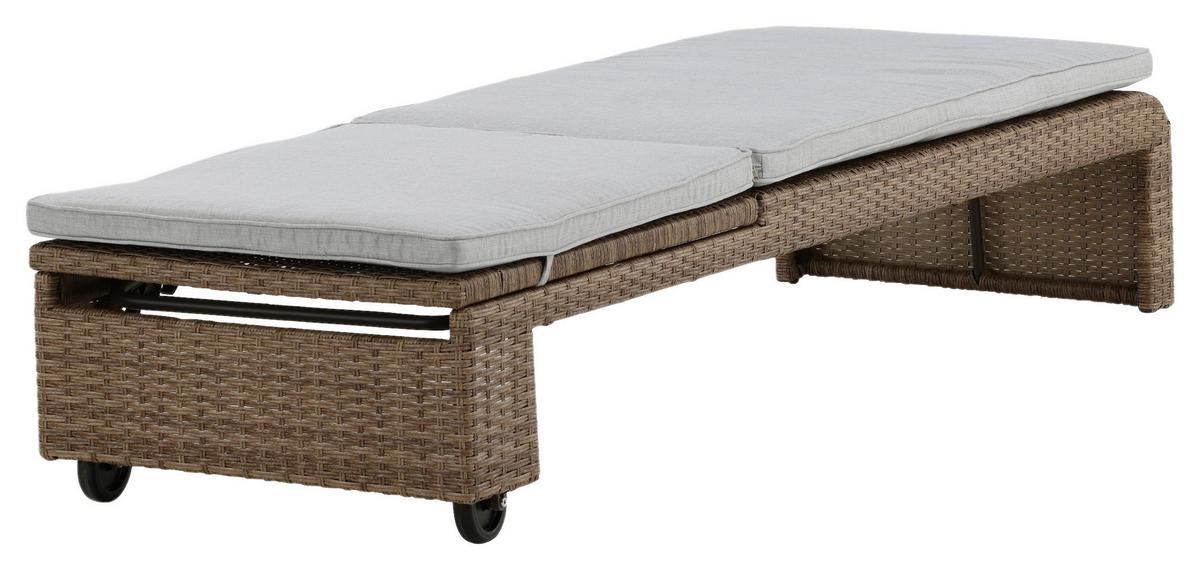 Sonnenliege London ca. 60x32x196 cm Hellbraun - Sandfarben/Hellbraun, KONVENTIONELL, Kunststoff/Textil (60/32/196cm) - Gardenson