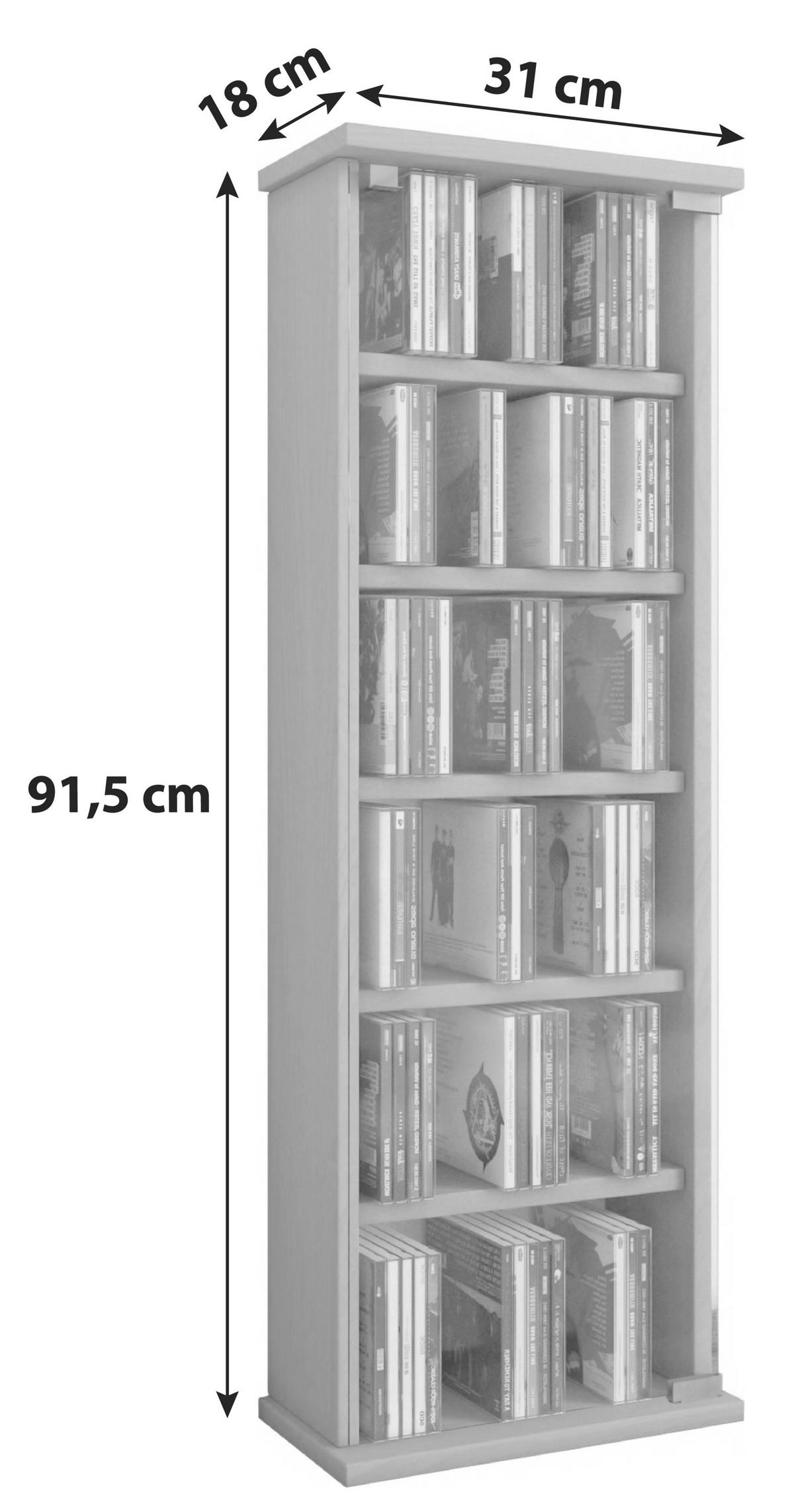 CD-Regal Vetro in Buchefarbe, B: 31 cm - Buchefarben, KONVENTIONELL, Glas/Holzwerkstoff (31/91,5/18cm) - MID.YOU