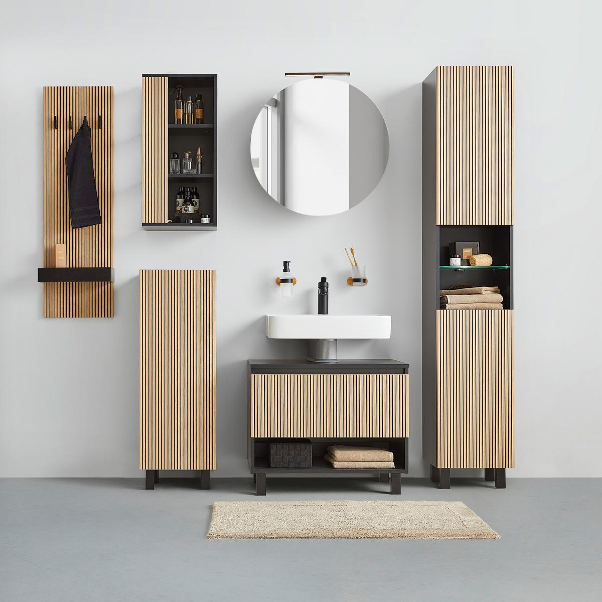 Visoki Element Venezia - boje hrasta/crna, Lifestyle, staklo/drvni materijal (35/195/32cm) - Mömax