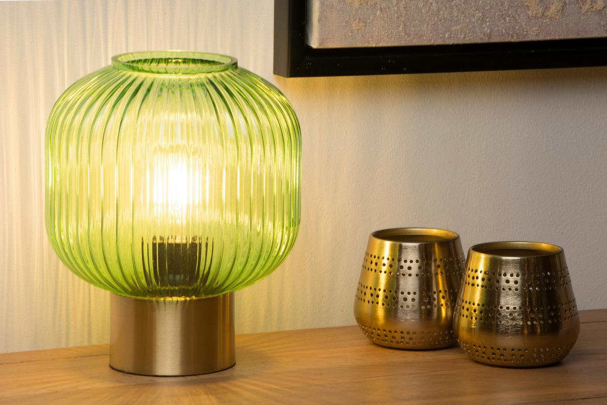 LAMPA STOŁOWA 45586/20/33 MALOTO - zielony/kolor mosiężny, Design, metal/szkło (20/24.5cm) - Lucide