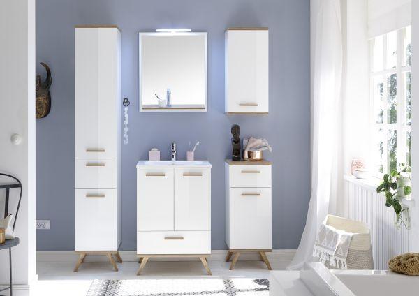SZAFKA DOLNA NOVENTA  -TOP- - kolor dębowy/biały, Design, materiał drewnopochodny/szkło (35,5/89,5/33,0cm) - Xora