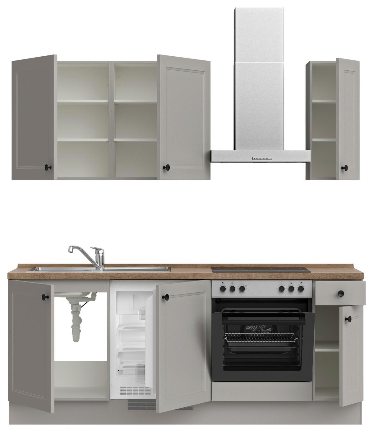 Küchenblock Cascada Low m. Geräten Grau - Eiche dunkel/Schwarz, MODERN, Holzwerkstoff/Metall (210cm) - Nobilia