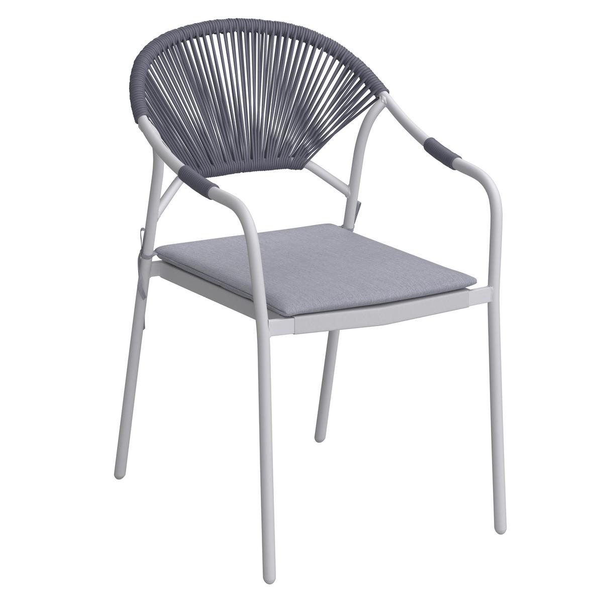 Gartengarnitur Carina Weiß/ Grau Metall/Polywood/Textilene - Dunkelgrau/Hellgrau, MODERN, Kunststoff/Textil (150/90/73cm) - Bessagi Garden