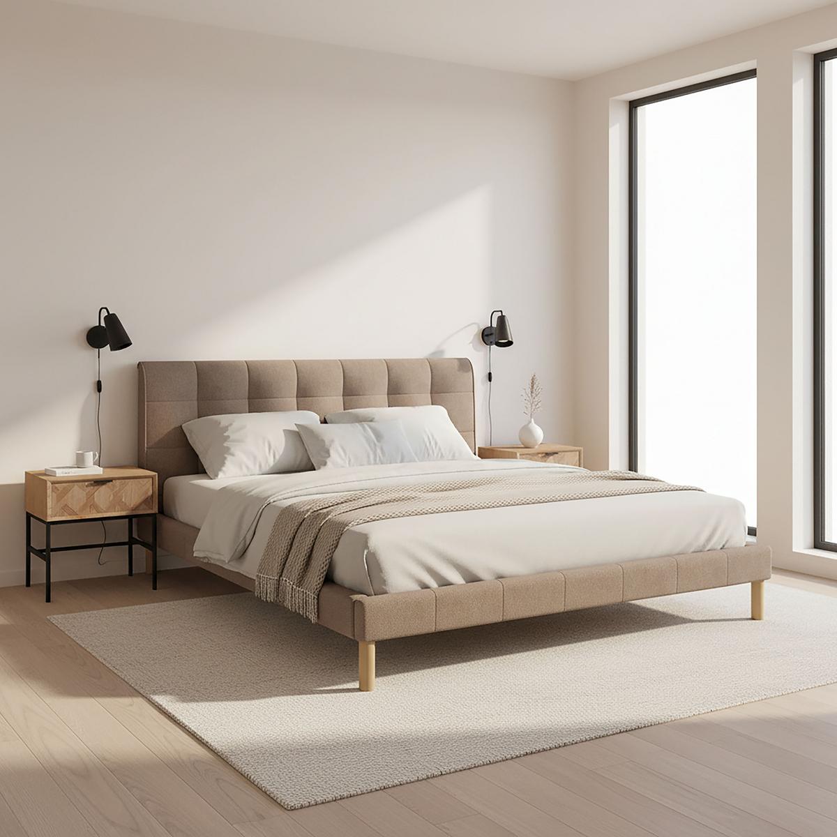 Polsterbett Mara Graubraun ca. 180x200 cm - Graubraun/Naturfarben, MODERN, Holz/Textil (180/200cm) - Bessagi Home