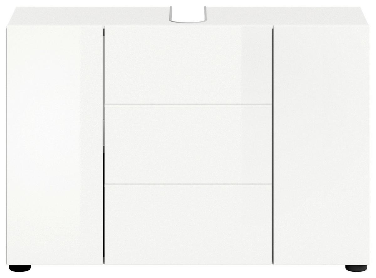 Waschbeckenunterschrank Vira ca. 82x56 cm Weiß - Weiß Hochglanz/Schwarz, MODERN, Holzwerkstoff/Kunststoff (82/56/34cm) - MID.YOU