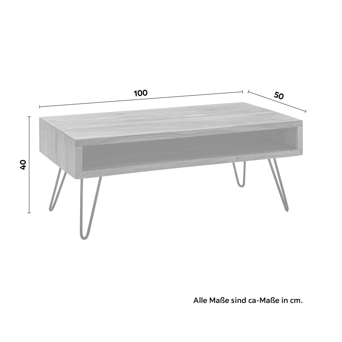 Couchtisch in Sheeshamfarbe Echtholz - Sheeshamfarben/Schwarz, MODERN, Holz/Metall (100/50/40cm) - MID.YOU