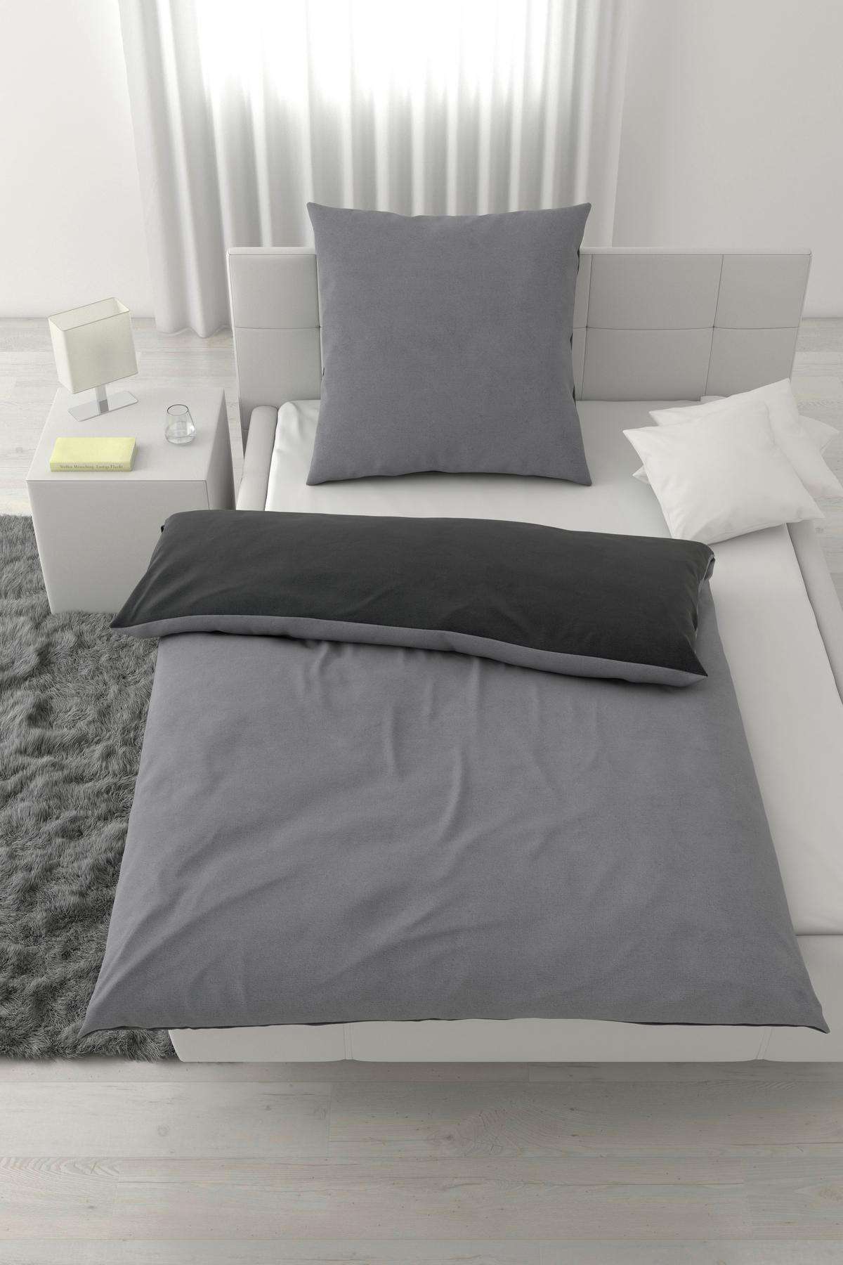 Wendebettwäsche Cashmere Wende Anthrazit/Schwarz ca.135x200cm - Anthrazit/Silberfarben, Textil (135/200cm) - Mömax