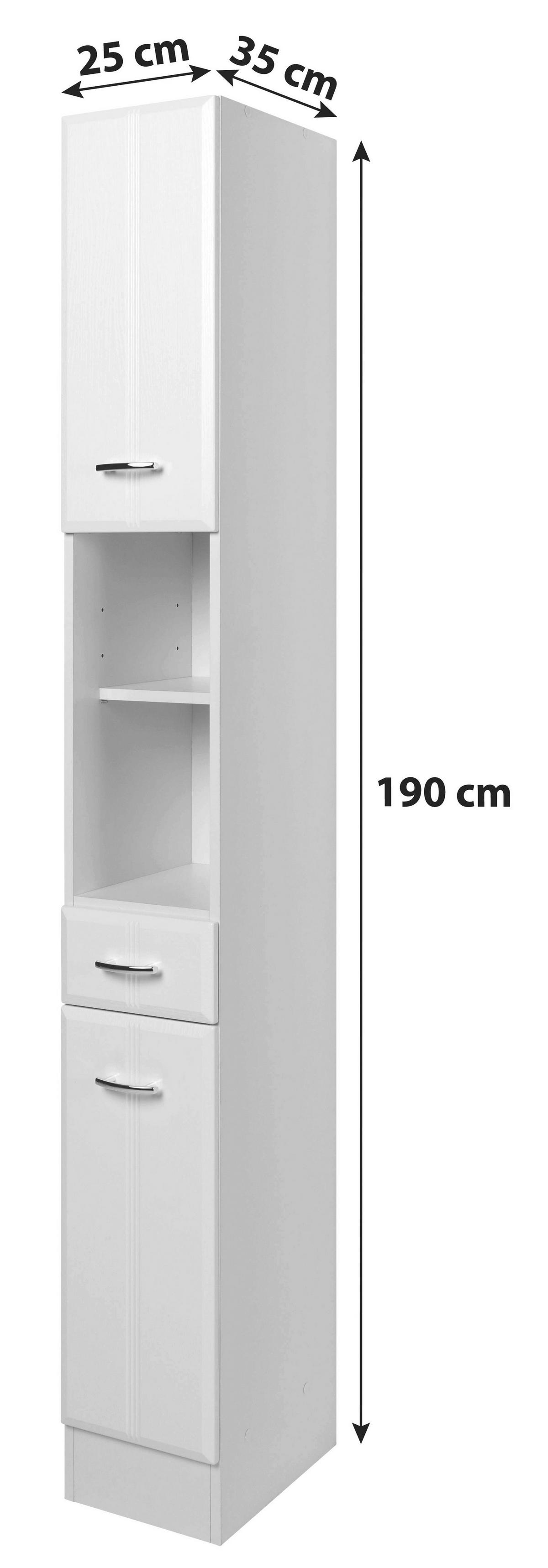 Hochschrank in Weiss 'Rallye' - Chromfarben/Weiß, KONVENTIONELL, Holzwerkstoff/Kunststoff (25/190/34cm) - Held