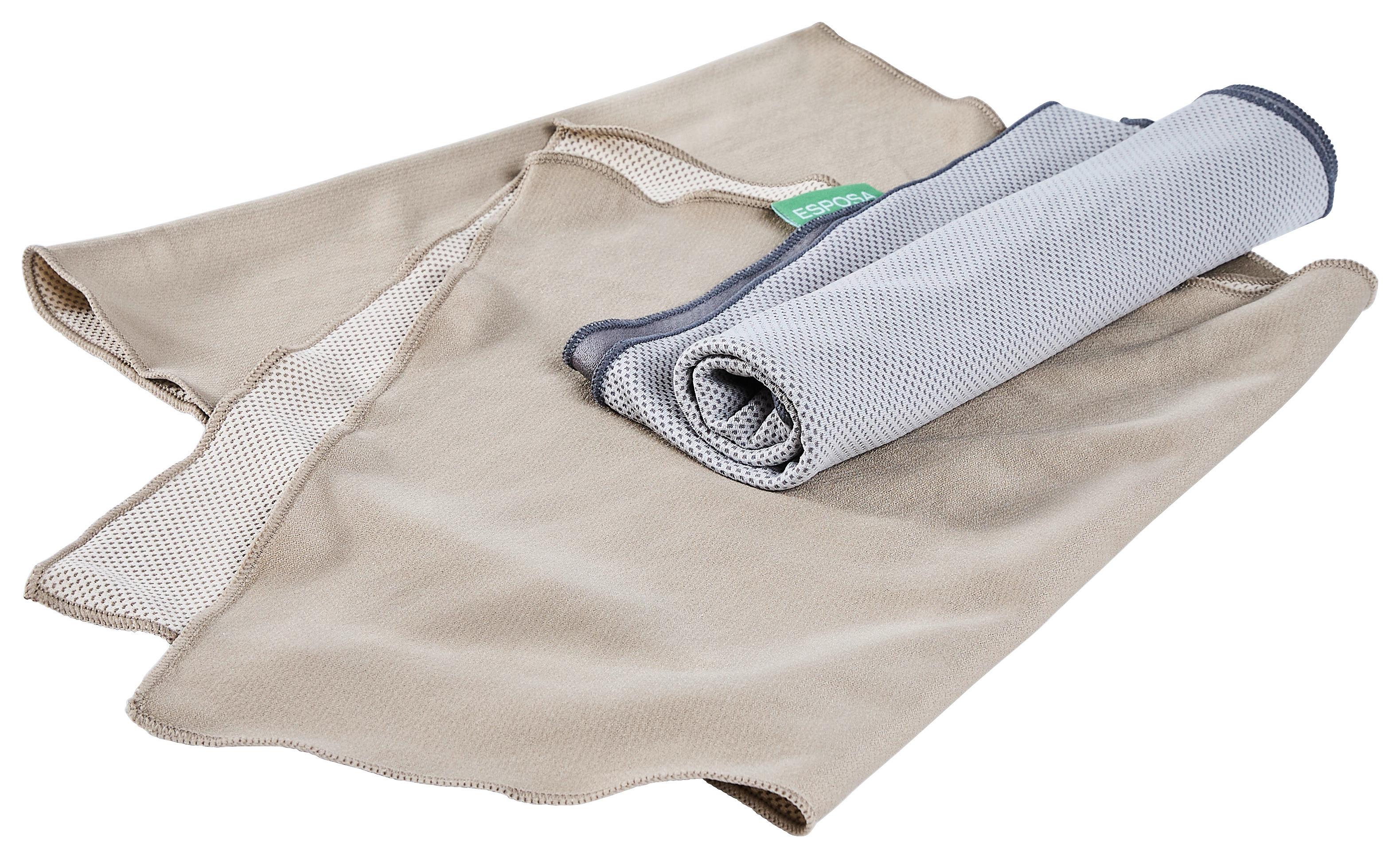 RĘCZNIK SPORTOWY COLLY - beżowy/ciemnoszary, tkanina (30/100cm) - Esposa