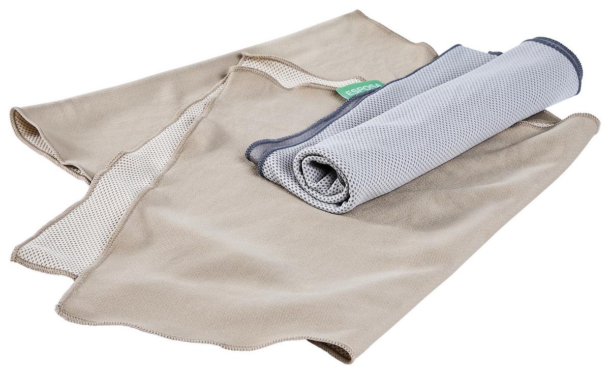 RĘCZNIK SPORTOWY COLLY - beżowy/ciemnoszary, tkanina (30/100cm) - Esposa