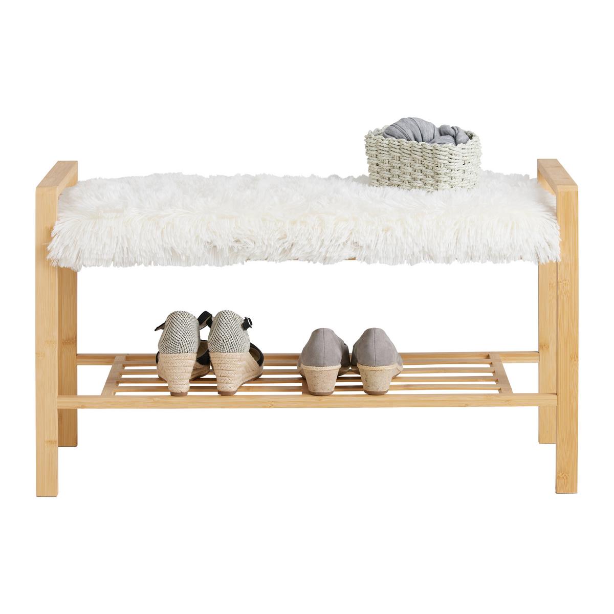 Bancă ADUA -SB- -EXKLUSIV- - alb/culoare natur, Modern, materiale naturale/textil (87/50/30cm) - Modern Living