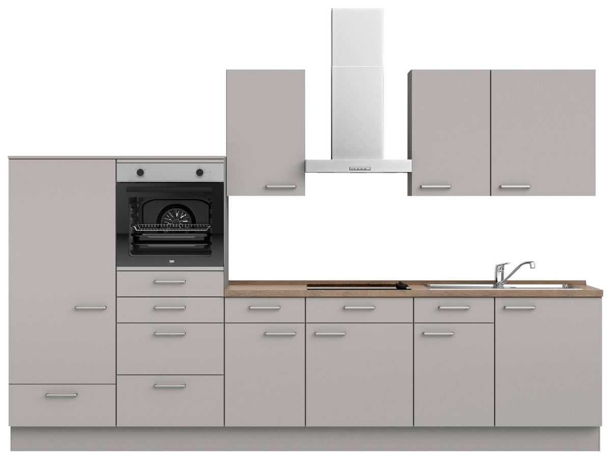 Küchenblock Touch Low m. Geräten Grau - Eiche dunkel/Edelstahlfarben, MODERN, Holzwerkstoff/Metall (330cm) - Nobilia