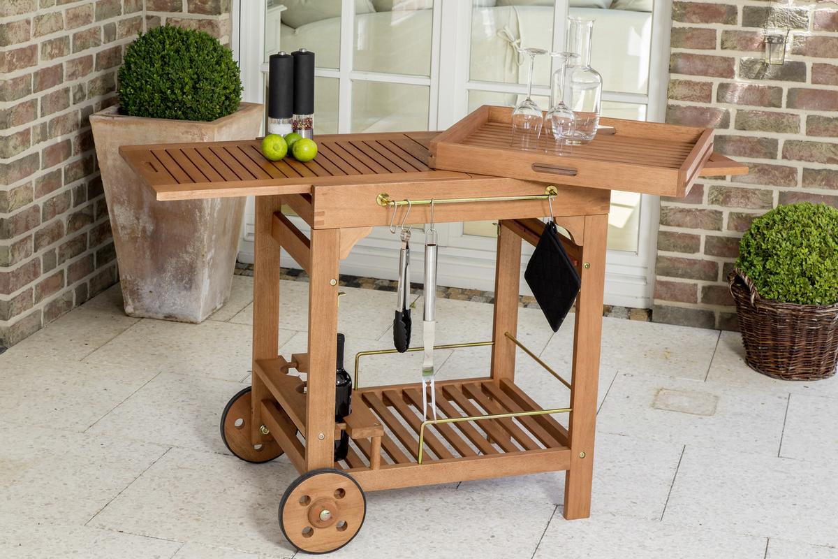 Garten-Servierwagen aus Eukalyptus, natur - Naturfarben, KONVENTIONELL, Holz/Metall (75/75/84cm) - Gardenson