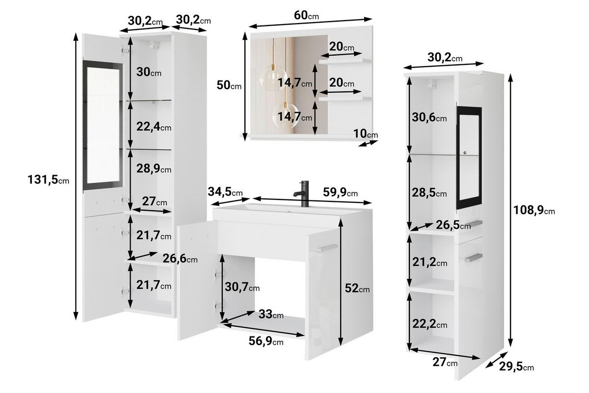 Badmöbel-Set 5-tlg. Madrit mit LED ca. 120 cm Kaschmir/Beige - Kaschmir/Beige, LIFESTYLE, Glas/Keramik (120,4/131,5/34,5cm) - P & B