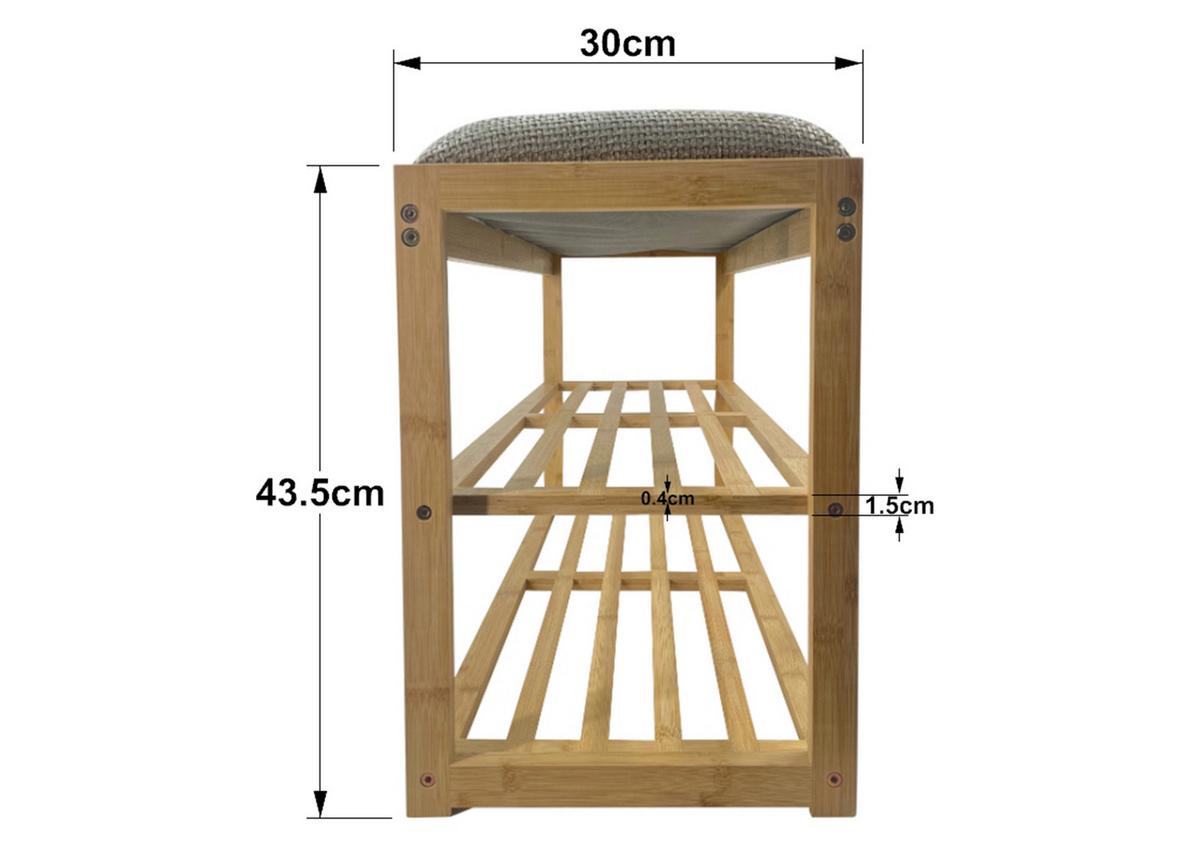 Etajeră încălțăminte SAM 2 - culoare natur/gri, Modern, materiale naturale/textil (80/45/30cm) - Modern Living