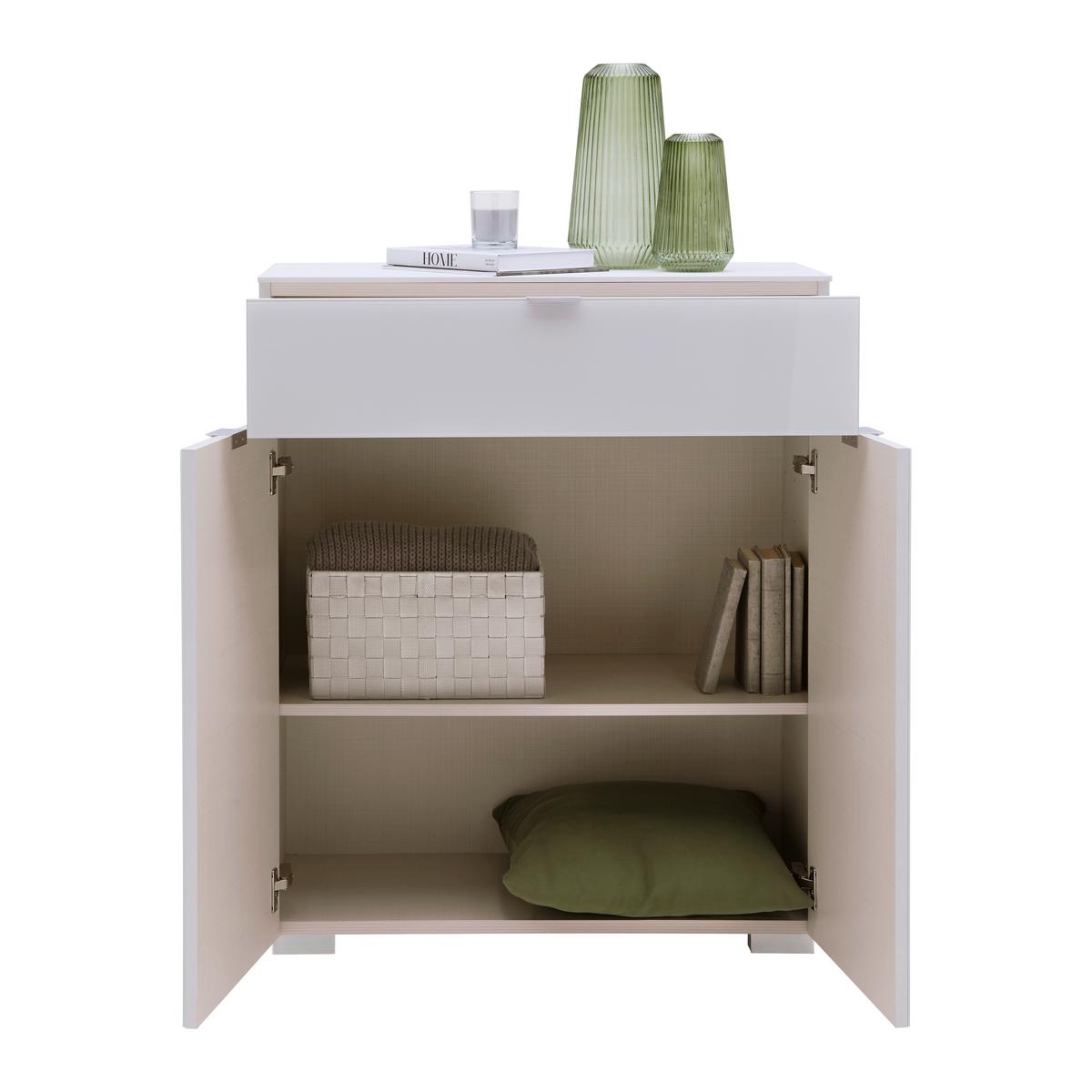 Kommode Sonate in Weiss - Chromfarben/Grau, Glas/Holzwerkstoff (80/96/40cm) - Premium Living